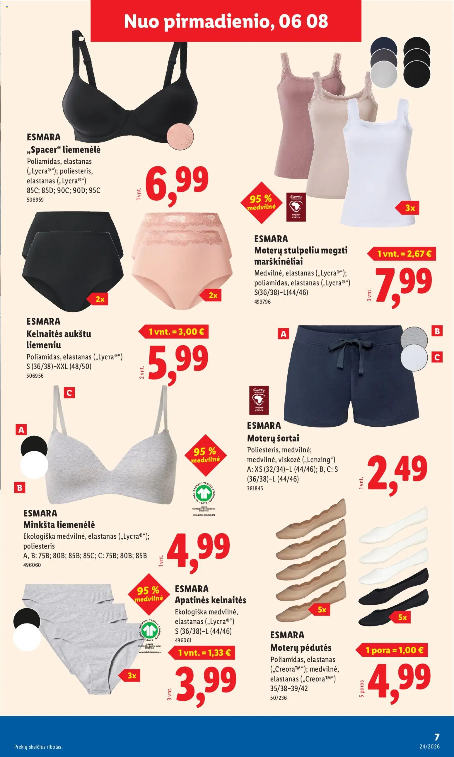 LIDL akcijos nuo 08.06.2026 | Puslapis: 7 | Prekių: Marškinėliai, Šortai, Kelnaitės, Liemenėlė