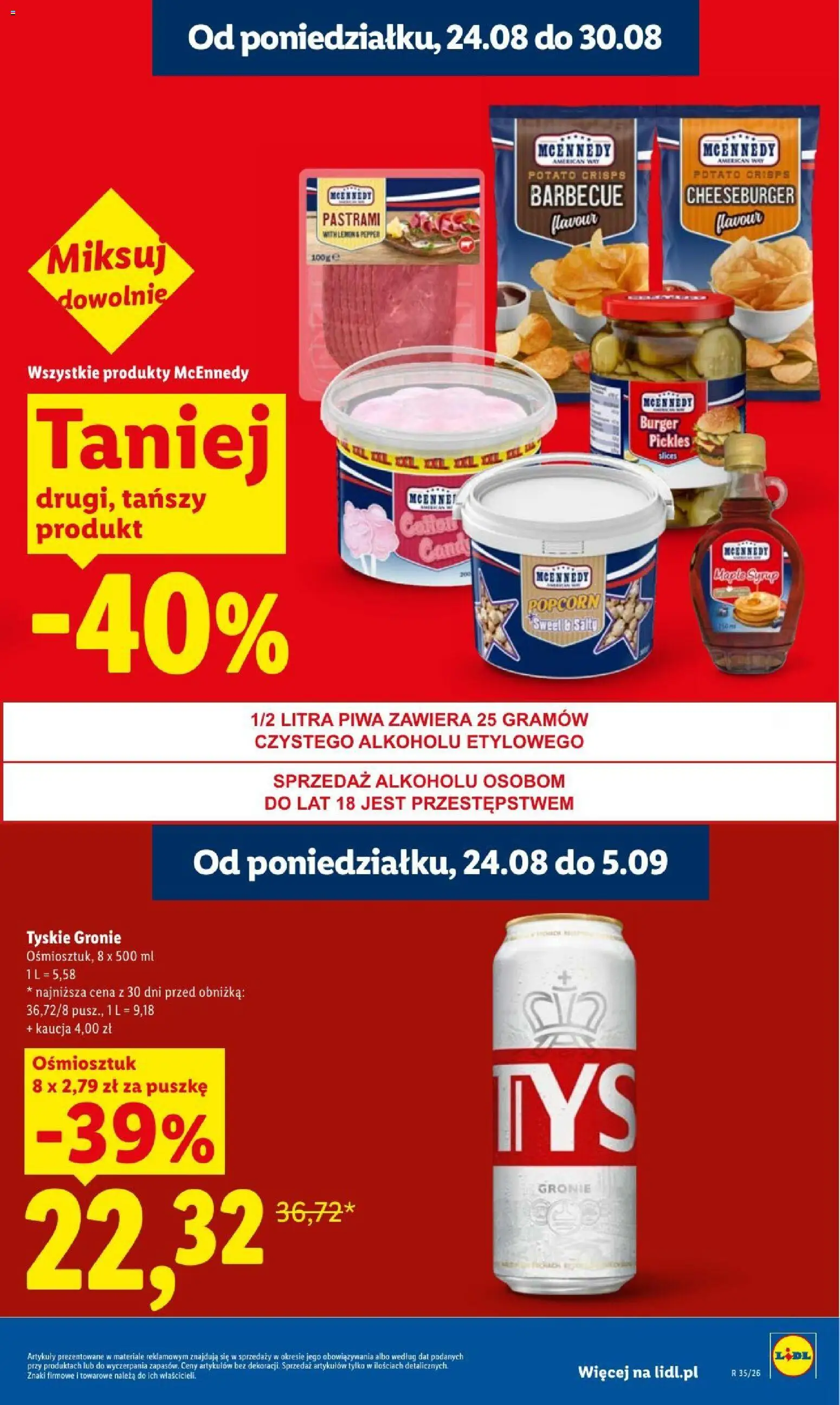 Lidl gazetka od 24.08.2026 | Strona: 21 | Produkty: Potato chips, Tyskie, Burger, Popcorn