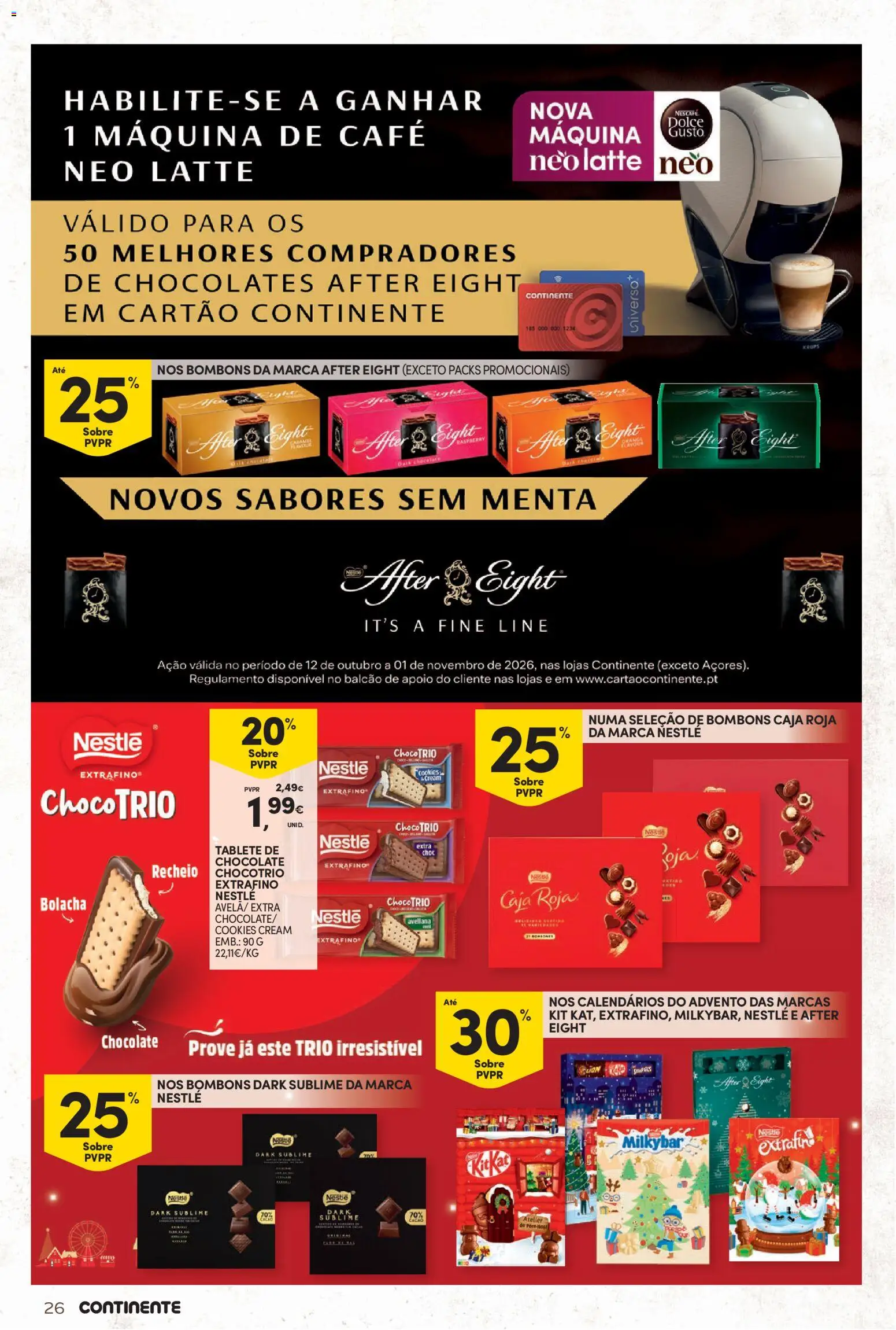 Continente Bebidas Quentes │ válido de 13/10/2026 | Página: 26 | Produtos: Máquina de café, Chocolates, Café, Chocolate
