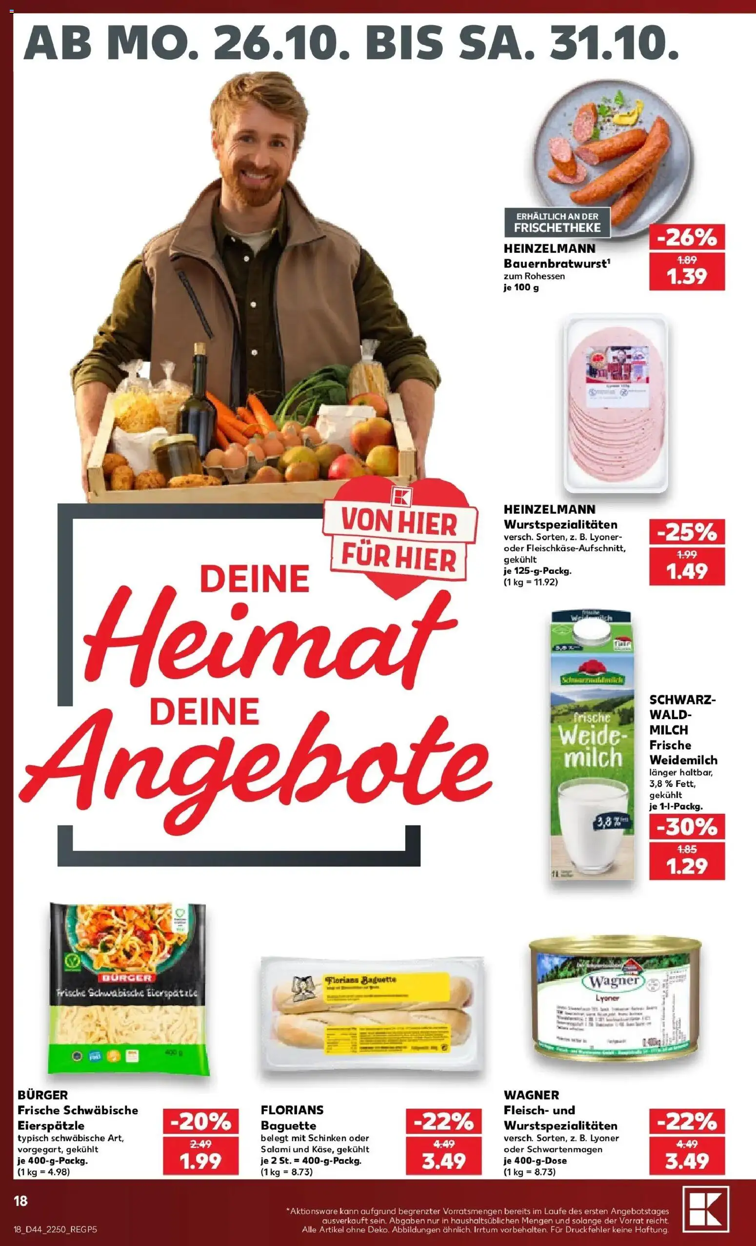 Prospekt Kaufland ab 26.10.2026 » Angebote Online zum Blättern | Seite: 22 | Produkte: Milch, Burger, Schinken, Fleisch