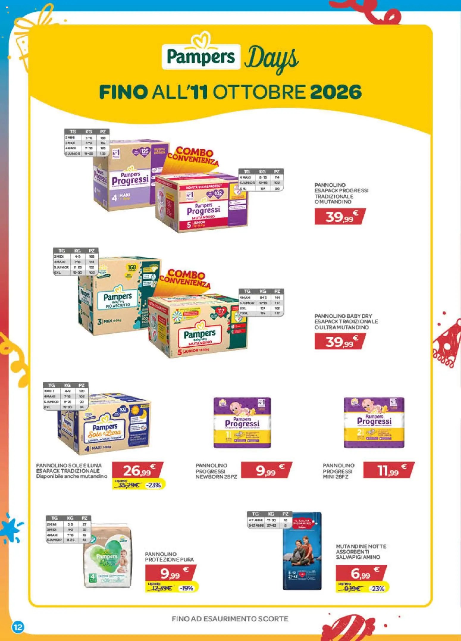 Volantino Bimbo store del 01/10/2026 | Pagina: 12 | Prodotti: Mutandine, Pampers, Assorbenti