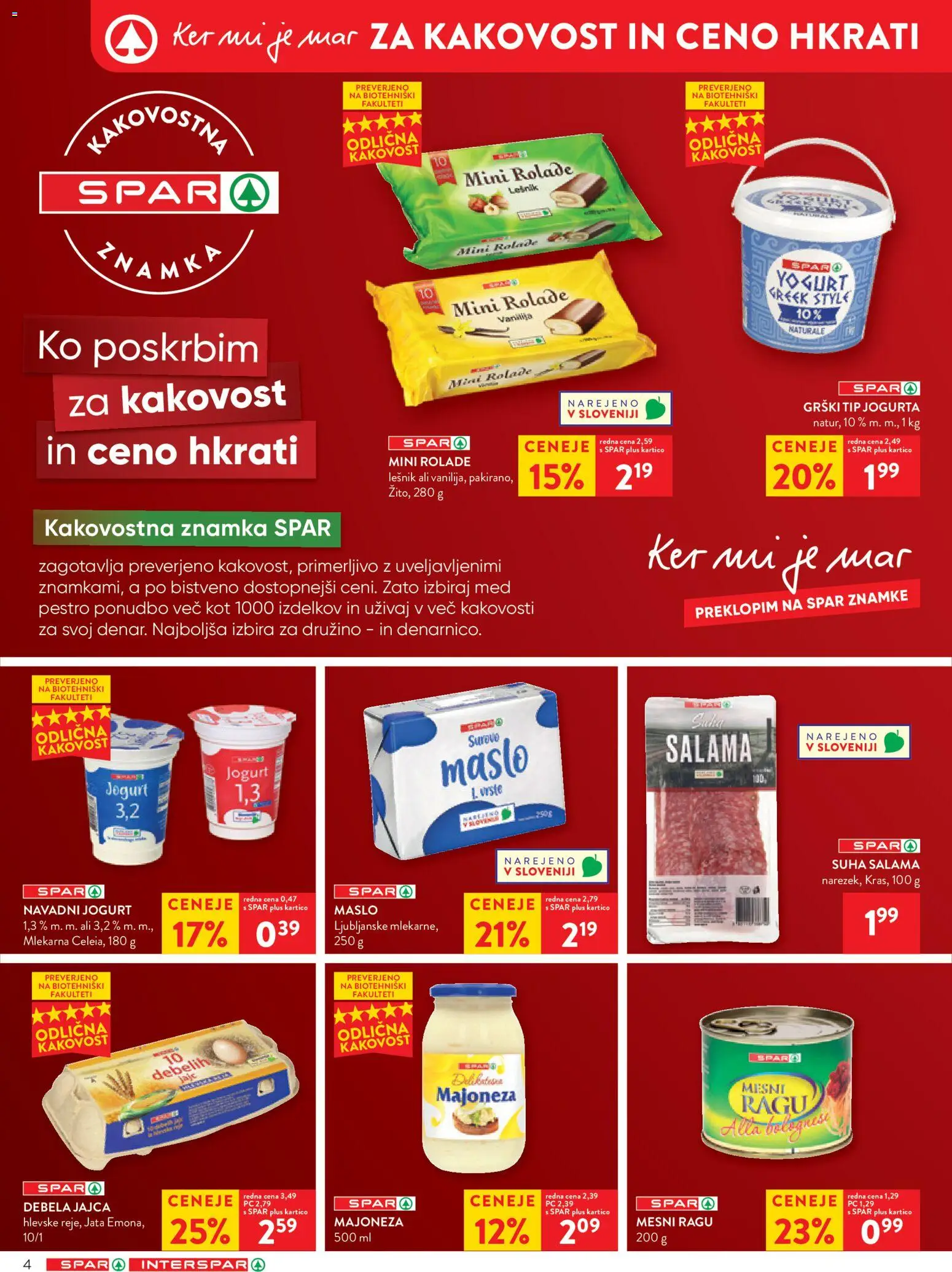 Novi Spar katalog ponudbe – veljaven od 26.08.2026 | Stran: 4 | Izdelki: Jogurt, Jajca, Salama, Majoneza