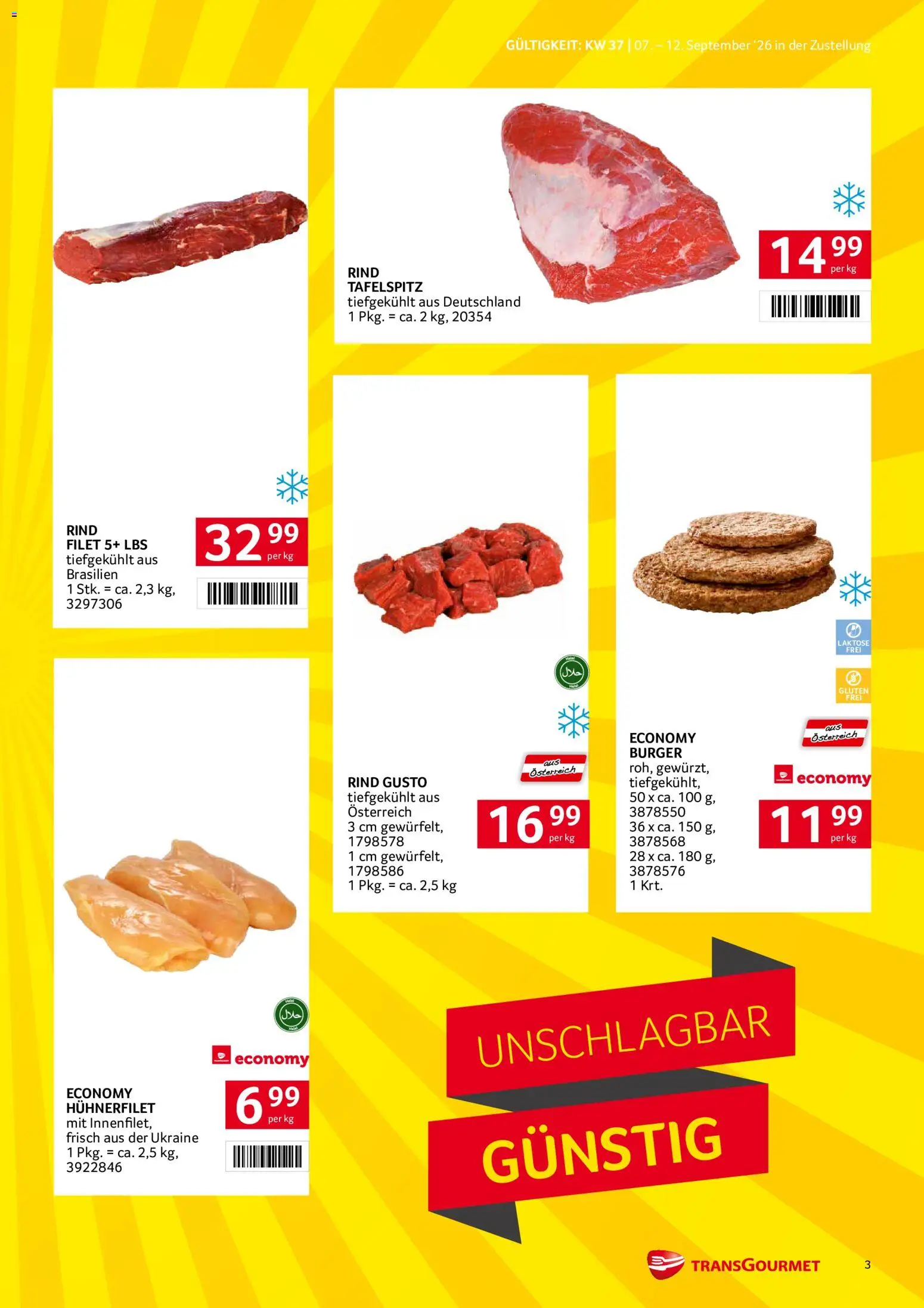 Transgourmet Zustellaktion - Broschüre gültig ab 07.09.2026 | Seite: 3 | Produkte: Burger