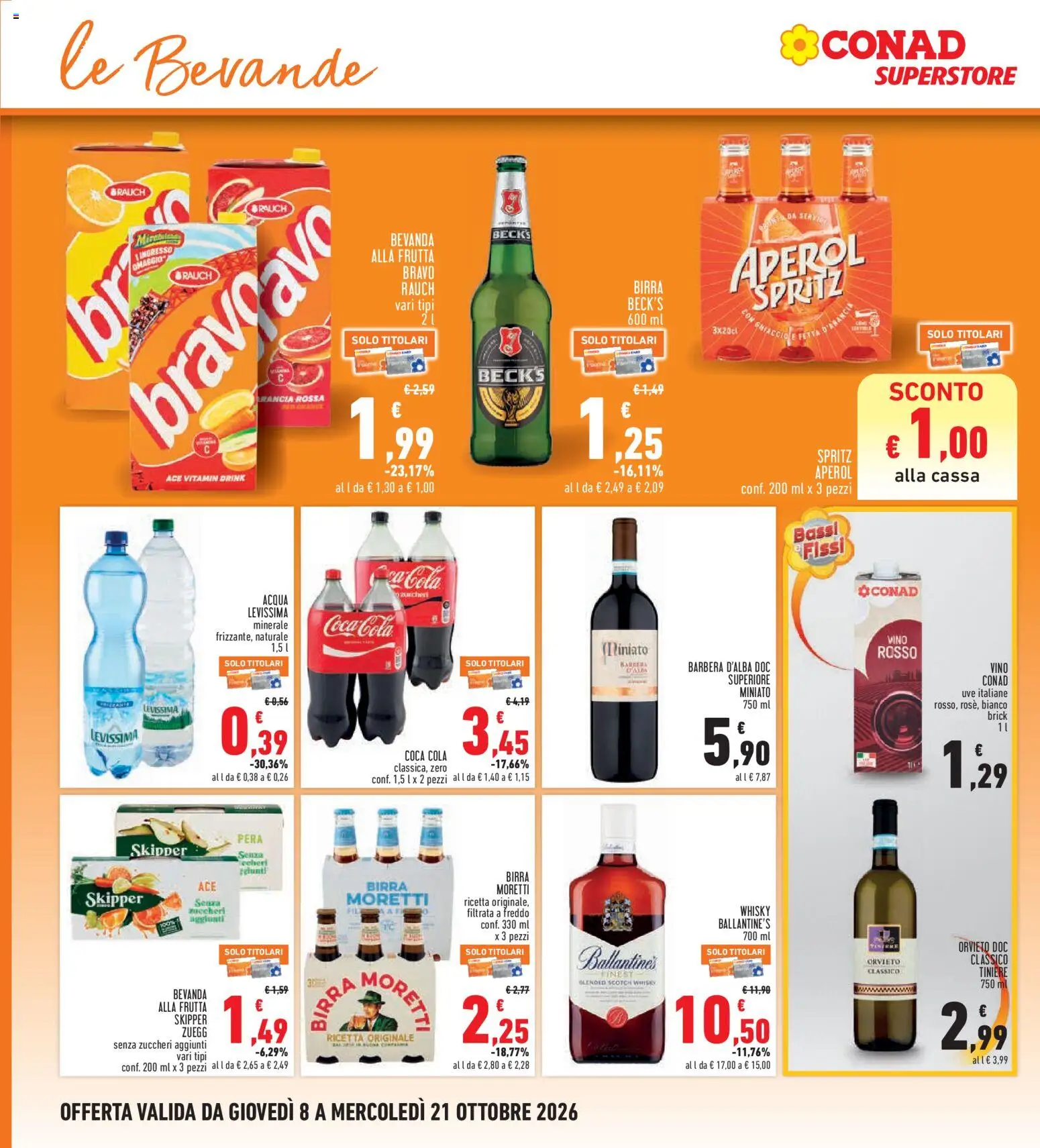 Volantino Conad del 08/10/2026 | Pagina: 18 | Prodotti: Birra Beck's, Acqua, Ballantine’s, Birra Moretti