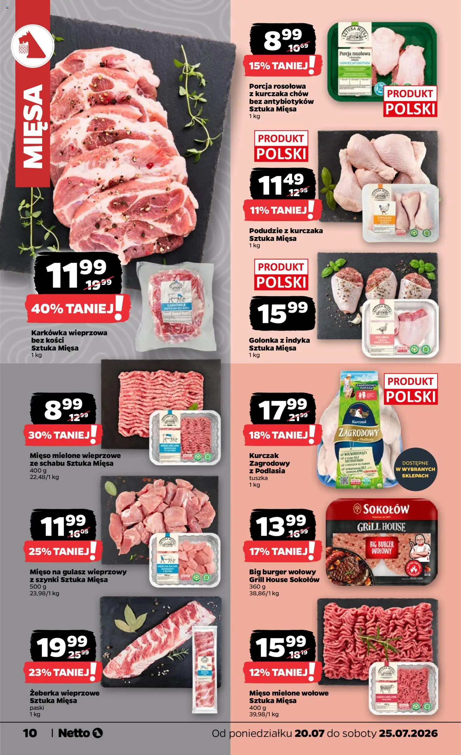 Netto gazetka od poniedziałku od 20.07.2026 | Strona: 10 | Produkty: Golonka, Karkówka, Mięso mielone wołowe, Grill