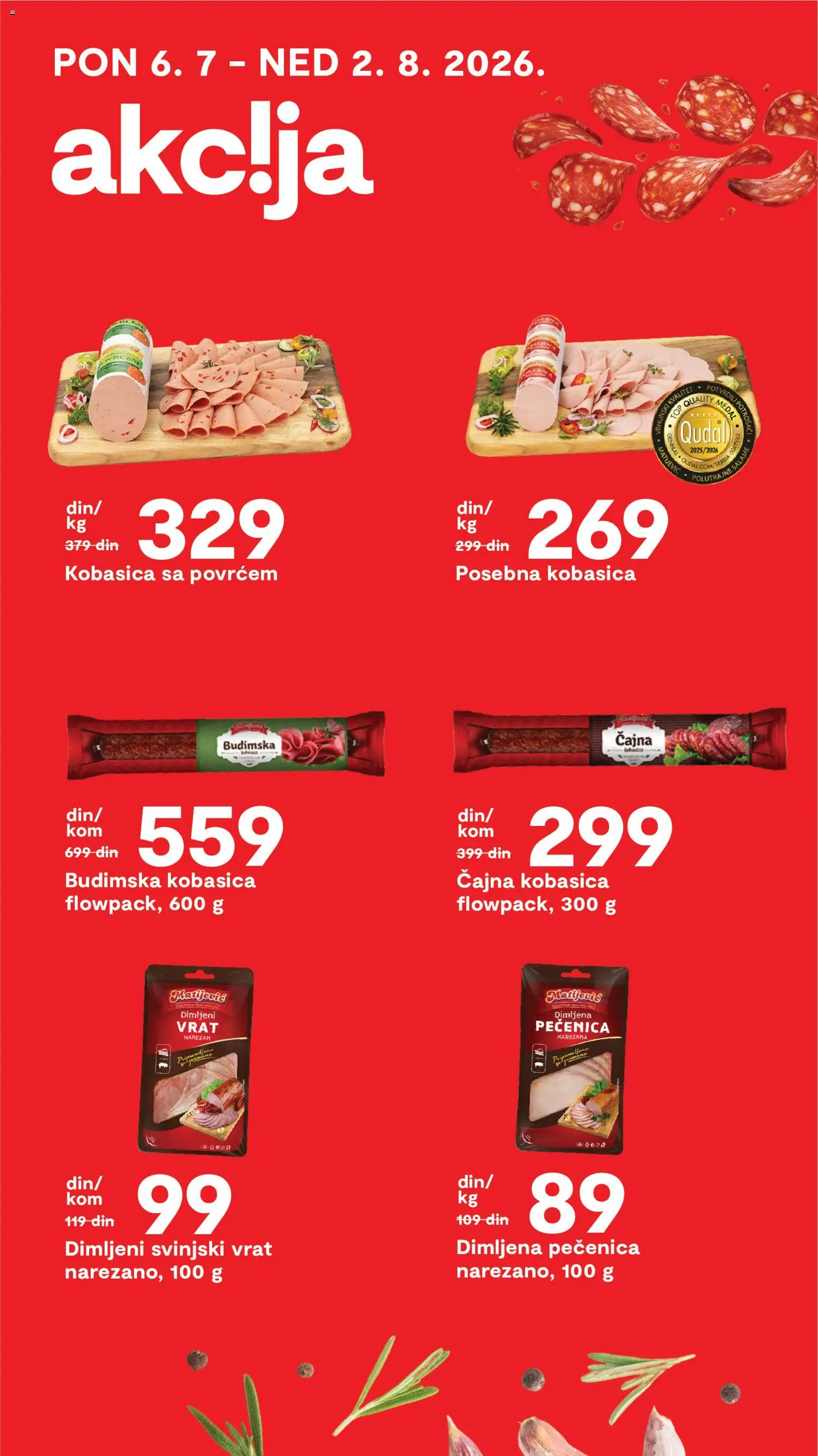 Matijevic katalog - važi od 21.07.2026 | Strana: 15 | Proizvode: Budimska kobasica, Svinjski vrat, Kobasica, Pečenica