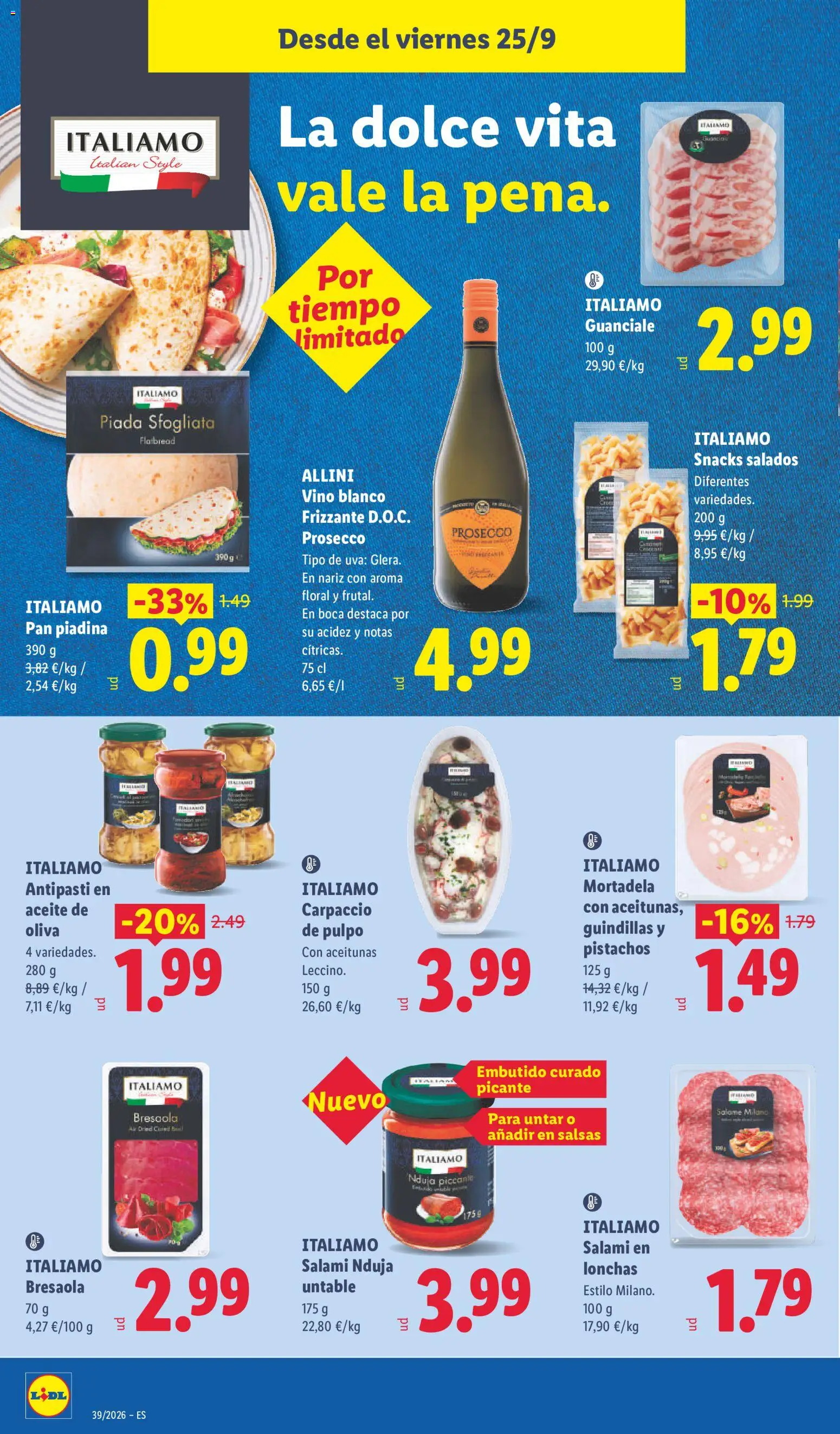 Lidl folleto │ válido desde el 21/09/2026 | Página: 38 | Productos: Prosecco, Carpaccio, Aceite, Aceite de oliva