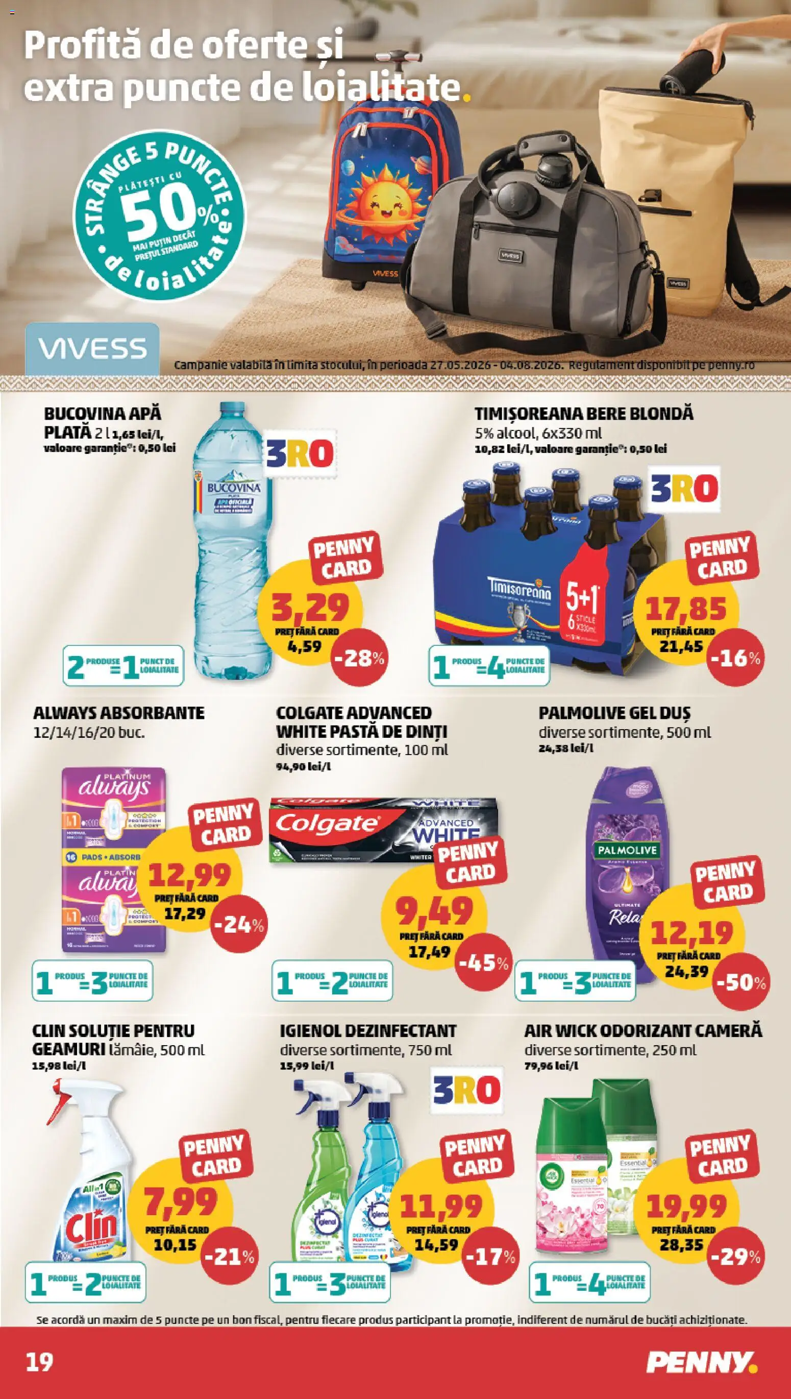Noul catalog PENNY – valabil de la 08.07.2026 | Pagină: 19 | Produse: Cameră, Duș, Bere, Absorbante