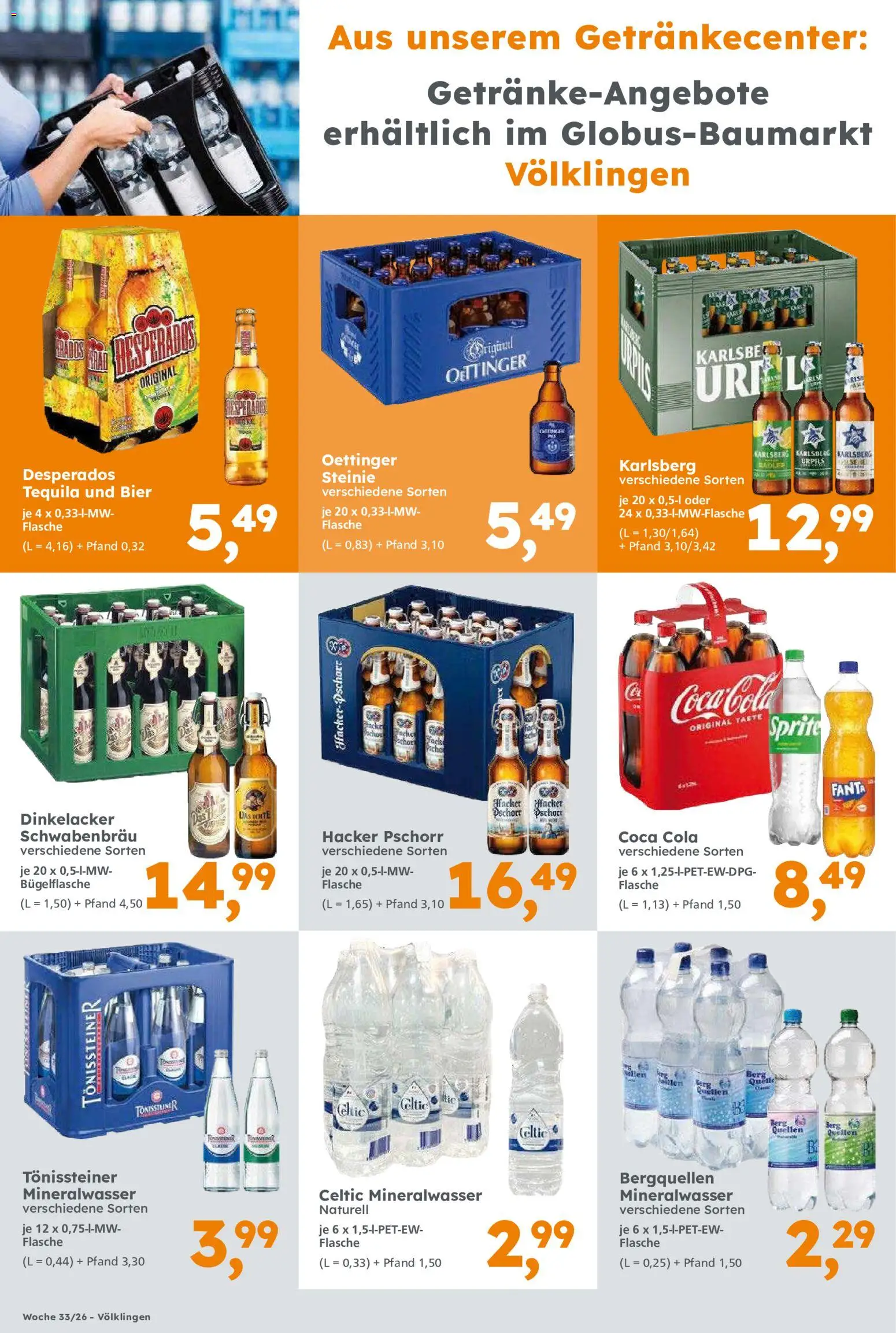 Globus Baumarkt Prospekt Saarbrücken – gültig ab 10.08.2026 | Seite: 12 | Produkte: Fanta, Cola, Oettinger, Tequila