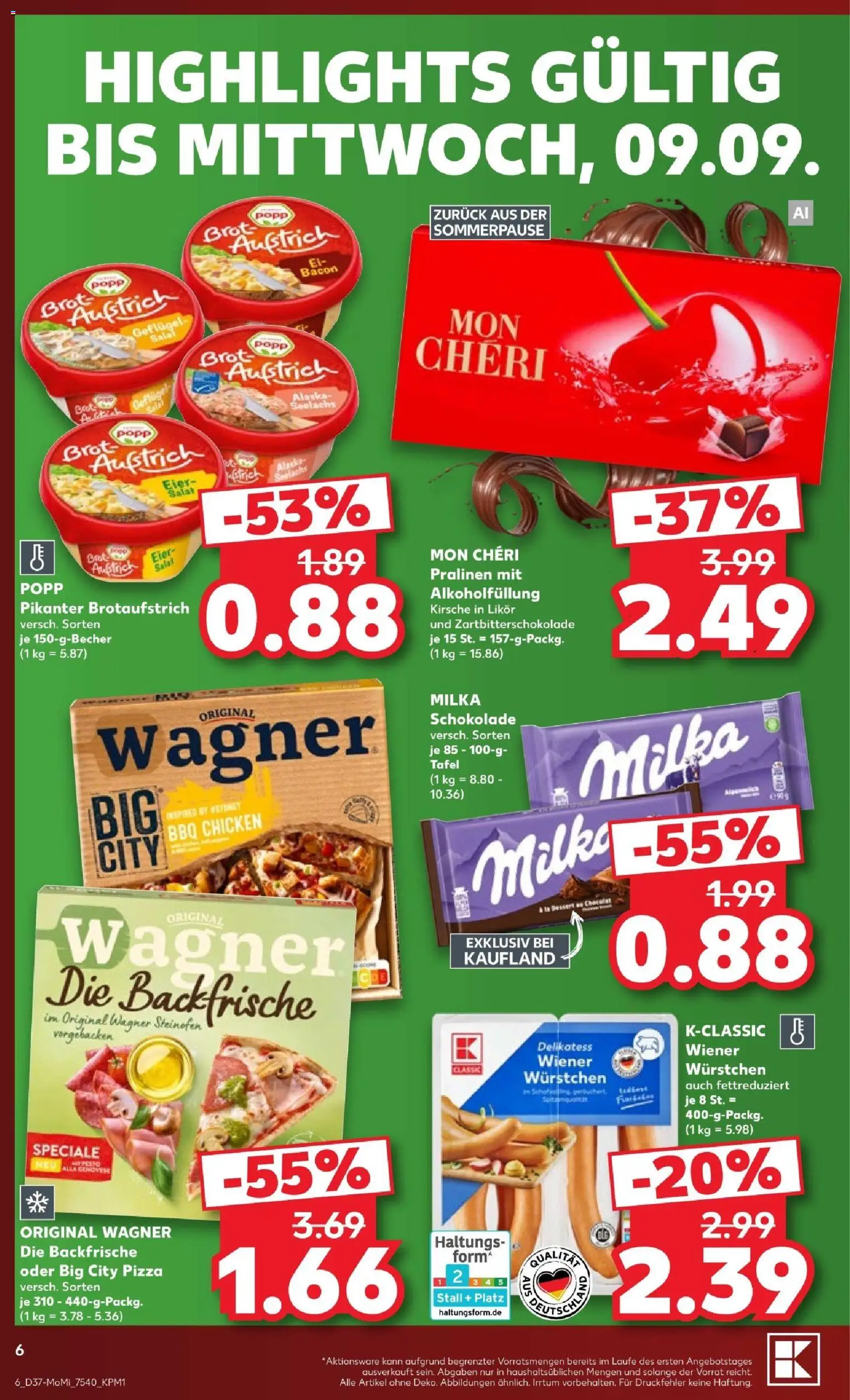 Kaufland Prospekt Berlin – gültig ab 07.09.2026 | Seite: 6 | Produkte: Eier, Milka, Salat, Mon cheri