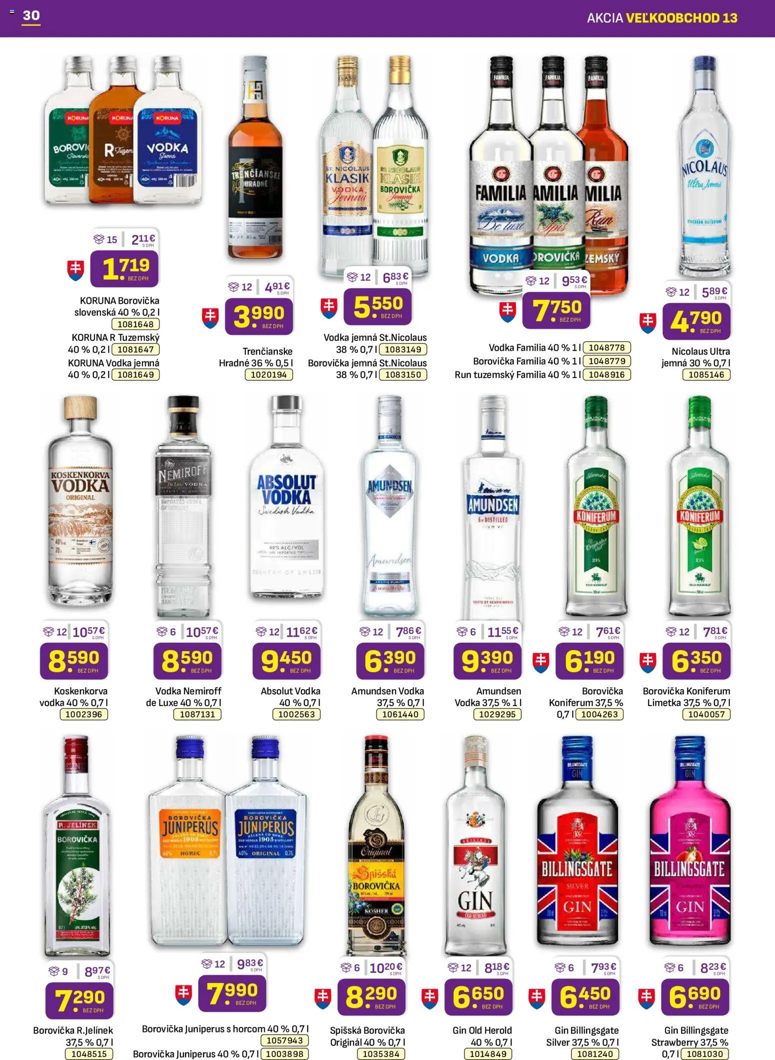 Nové Libex akcie – leták je platný od 29.06.2026 | Strana: 30 | Produkty: Limetka, Koniferum, Gin, Absolut vodka