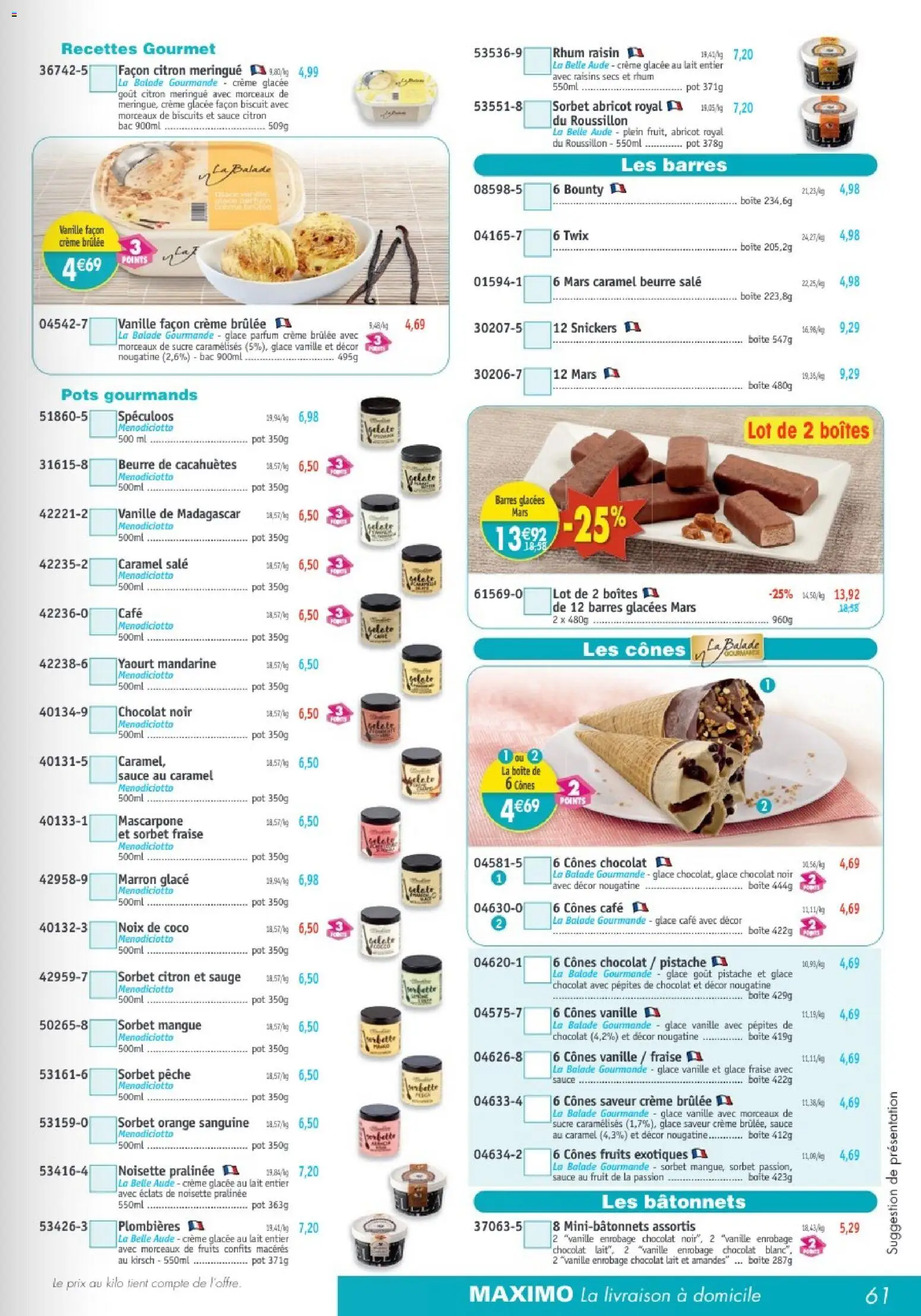{H1} | Page: 61 | Produits: Raisins secs, Beurre de cacahuètes, Fruits exotiques, Cacahuètes