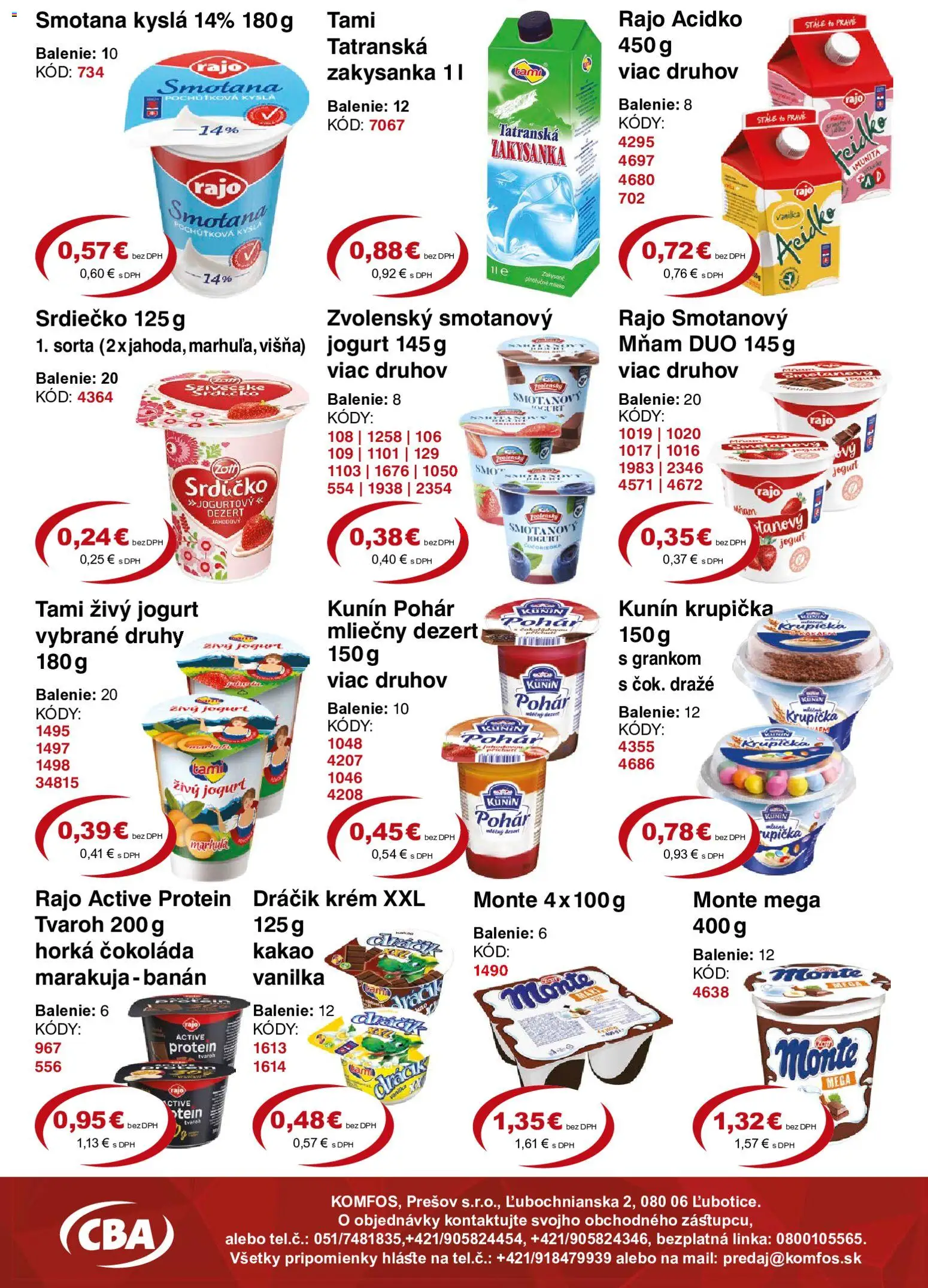 Nové CBA Komfos akcie – leták je platný od 19.06.2026 | Strana: 2 | Produkty: Protein, Tvaroh, Acidko, Kakao