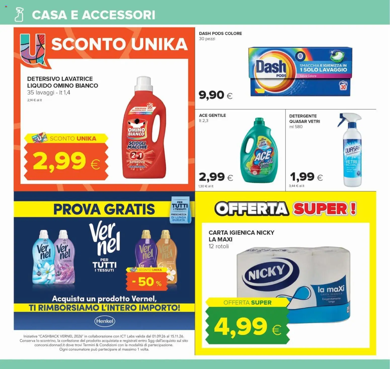 Volantino Oasi del 22/10/2026 | Pagina: 26 | Prodotti: Carta igienica, Smacchiatore, Detergente, Lavatrice