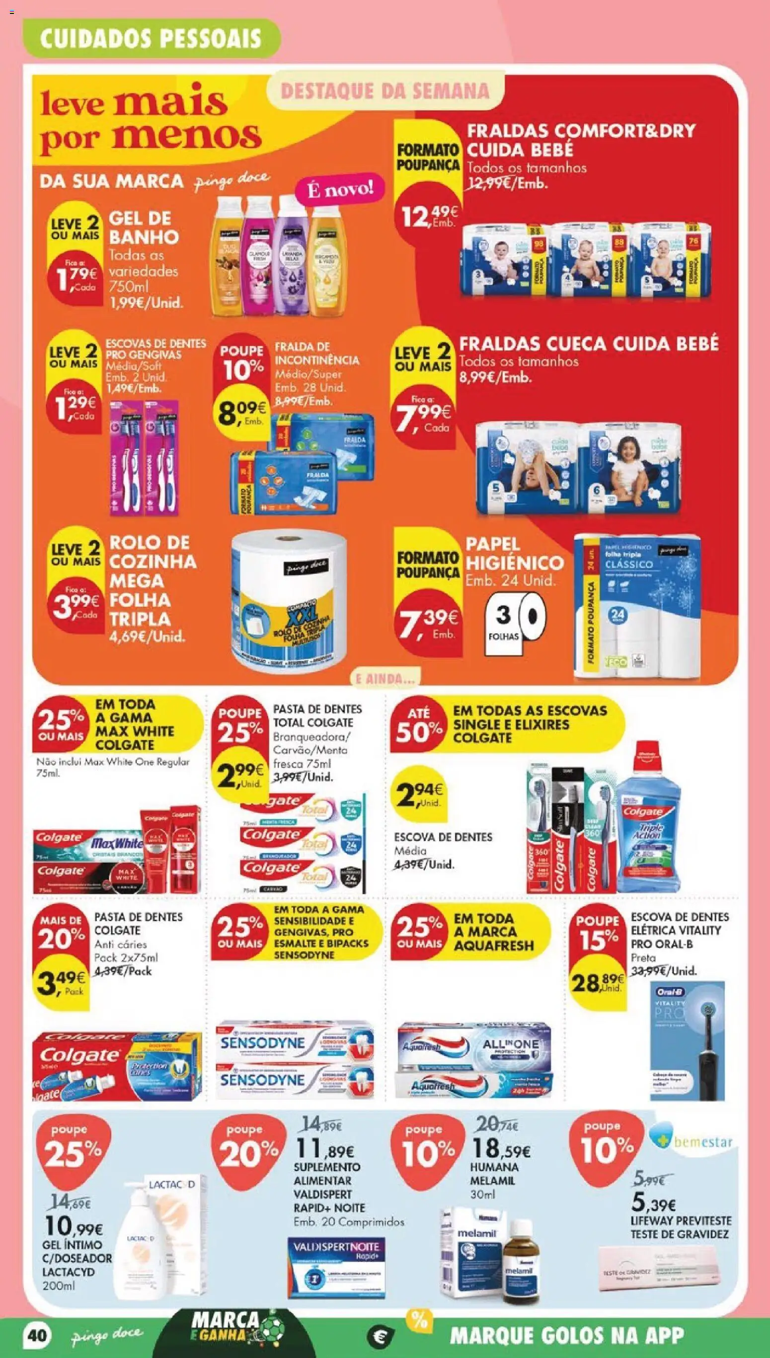 Pingo Doce folheto │ válido de 07/07/2026 | Página: 46 | Produtos: Fraldas, Pasta de dentes, Teste de gravidez, Banho