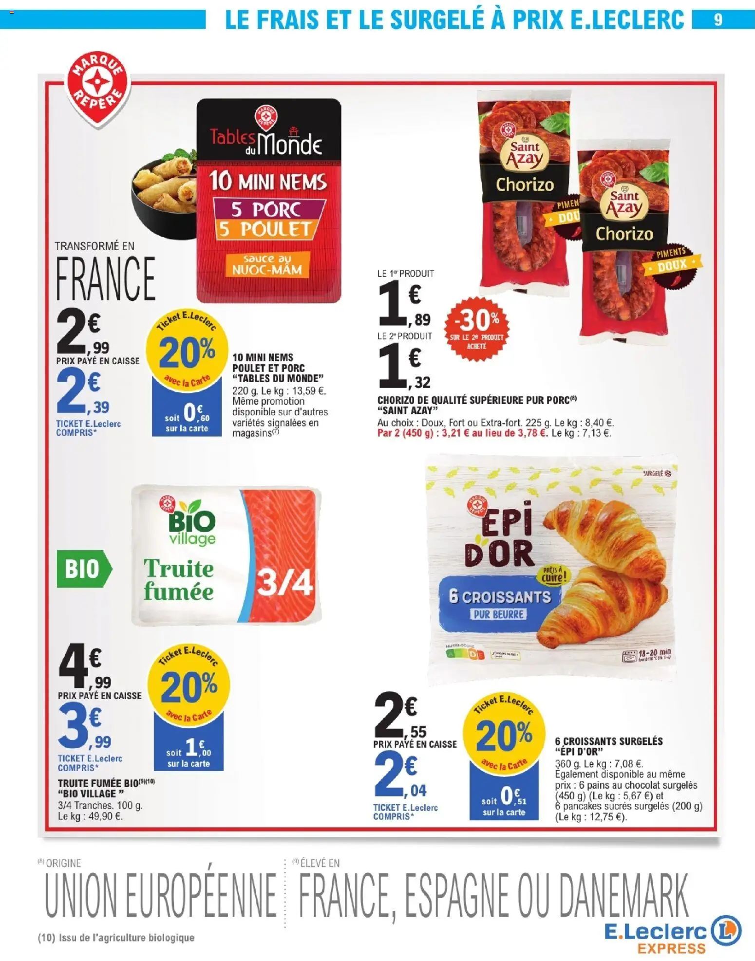 {H1} | Page: 9 | Produits: Truite fumée, Pancakes, Beurre, Chocolat