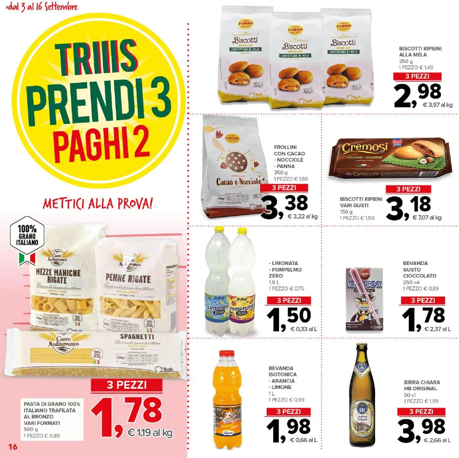 Volantino Todis del 03/09/2026 | Pagina: 16 | Prodotti: Pompelmo, Limone, Forno, Spaghetti