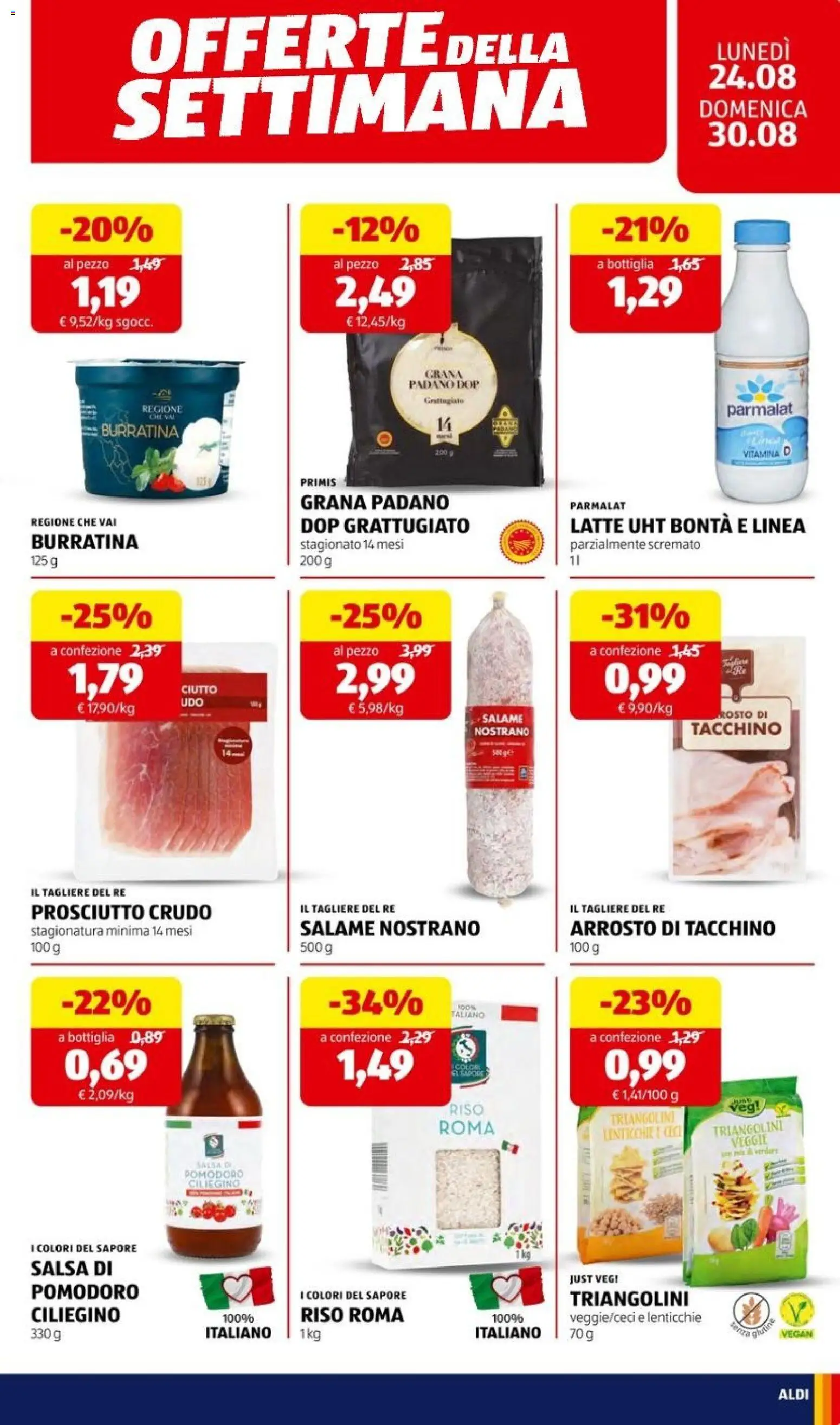 Volantino Aldi del 24/08/2026 | Pagina: 21 | Prodotti: Salame, Tacchino, Grana Padano, Tagliere