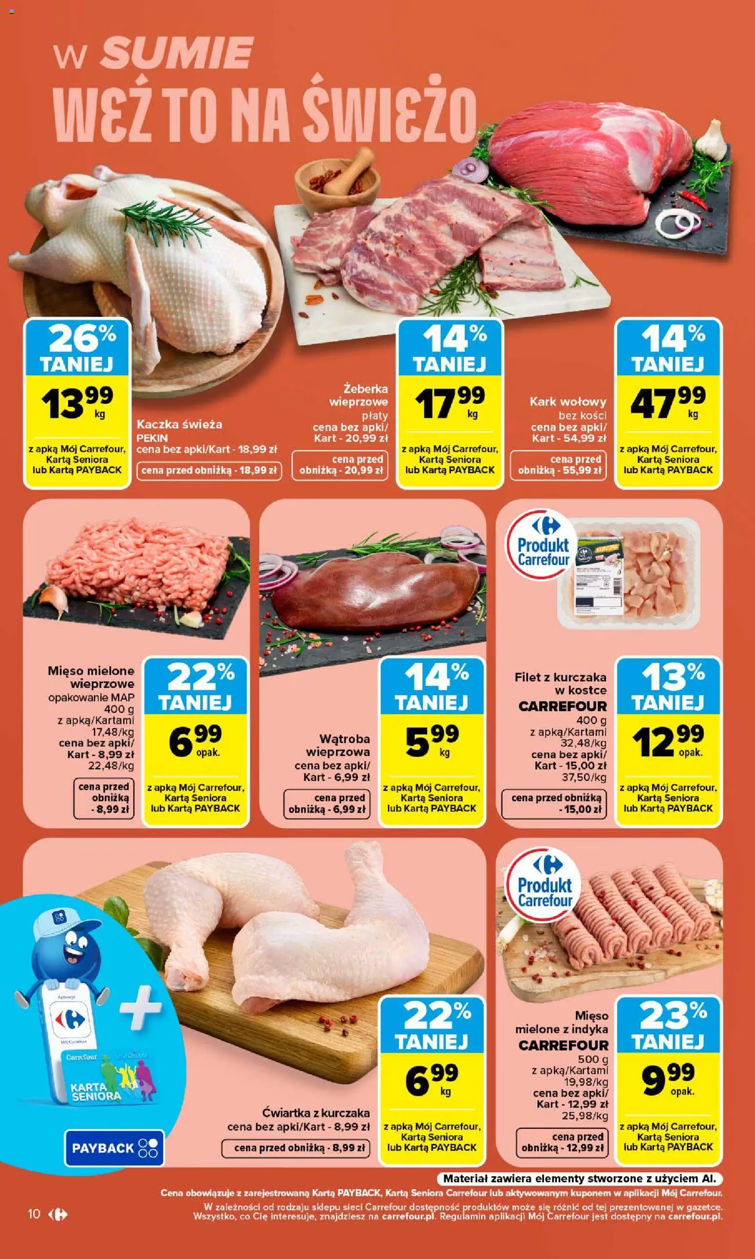 Carrefour gazetka od 24.08.2026 | Strona: 12 | Produkty: Żeberka, Mięso, Kaczka, Mięso mielone