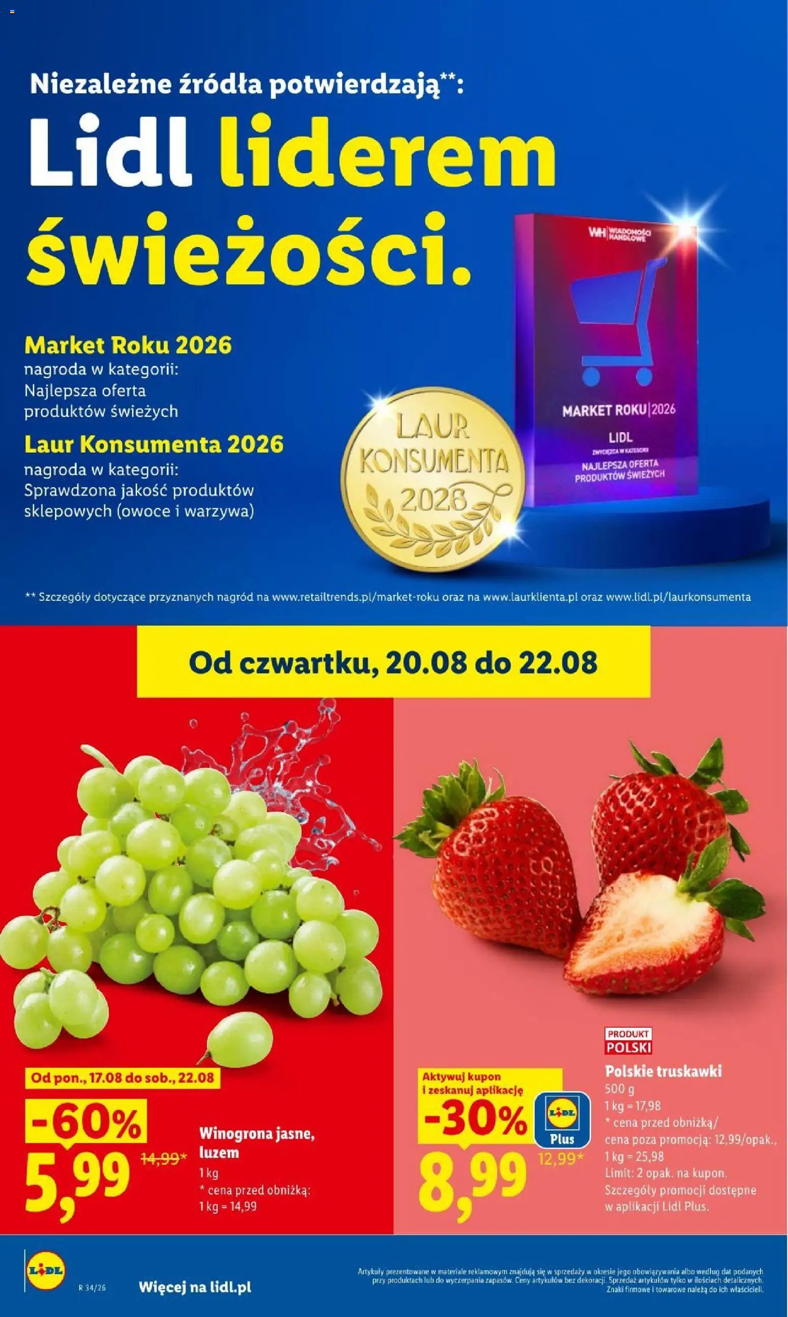 Lidl gazetka od 20.08.2026 | Strona: 42 | Produkty: Winogrona, Truskawki, Warzywa, Owoce
