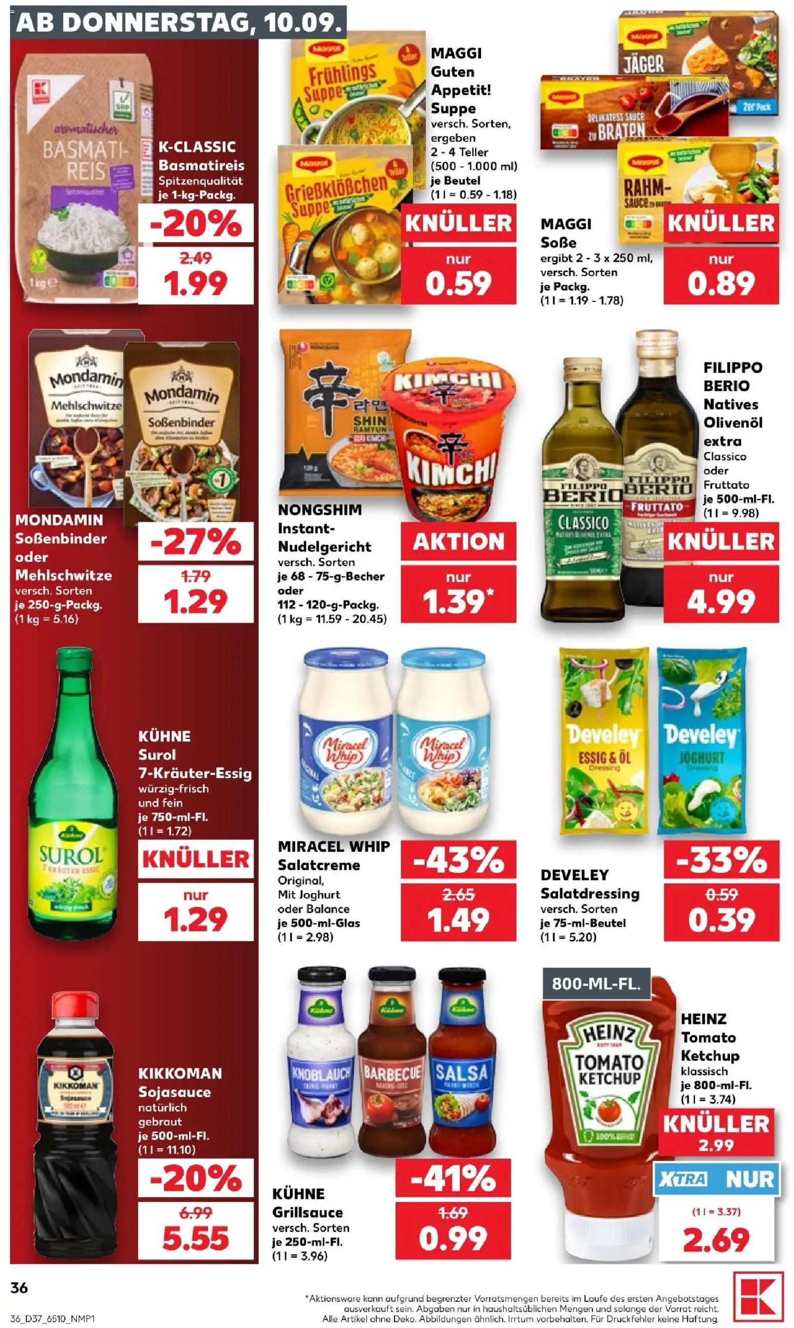 Kaufland Prospekt Köln – gültig ab 10.09.2026 | Seite: 36 | Produkte: Basmatireis, Joghurt, Essig, Miracel whip
