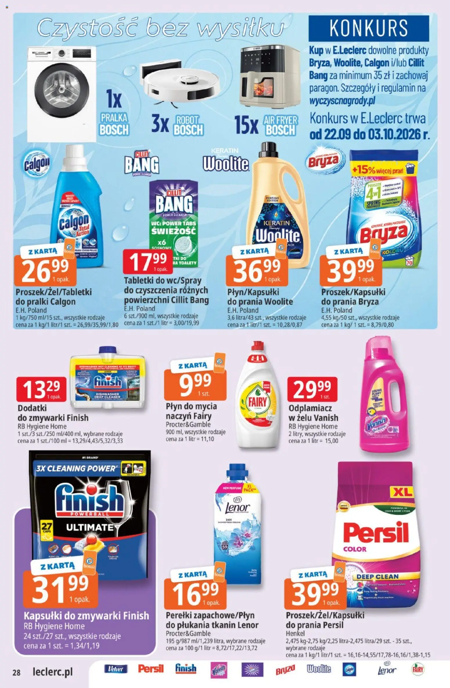 E.Leclerc gazetka od 22.09.2026 | Strona: 28 | Produkty: Karta, Calgon, Kapsułki, Cillit bang