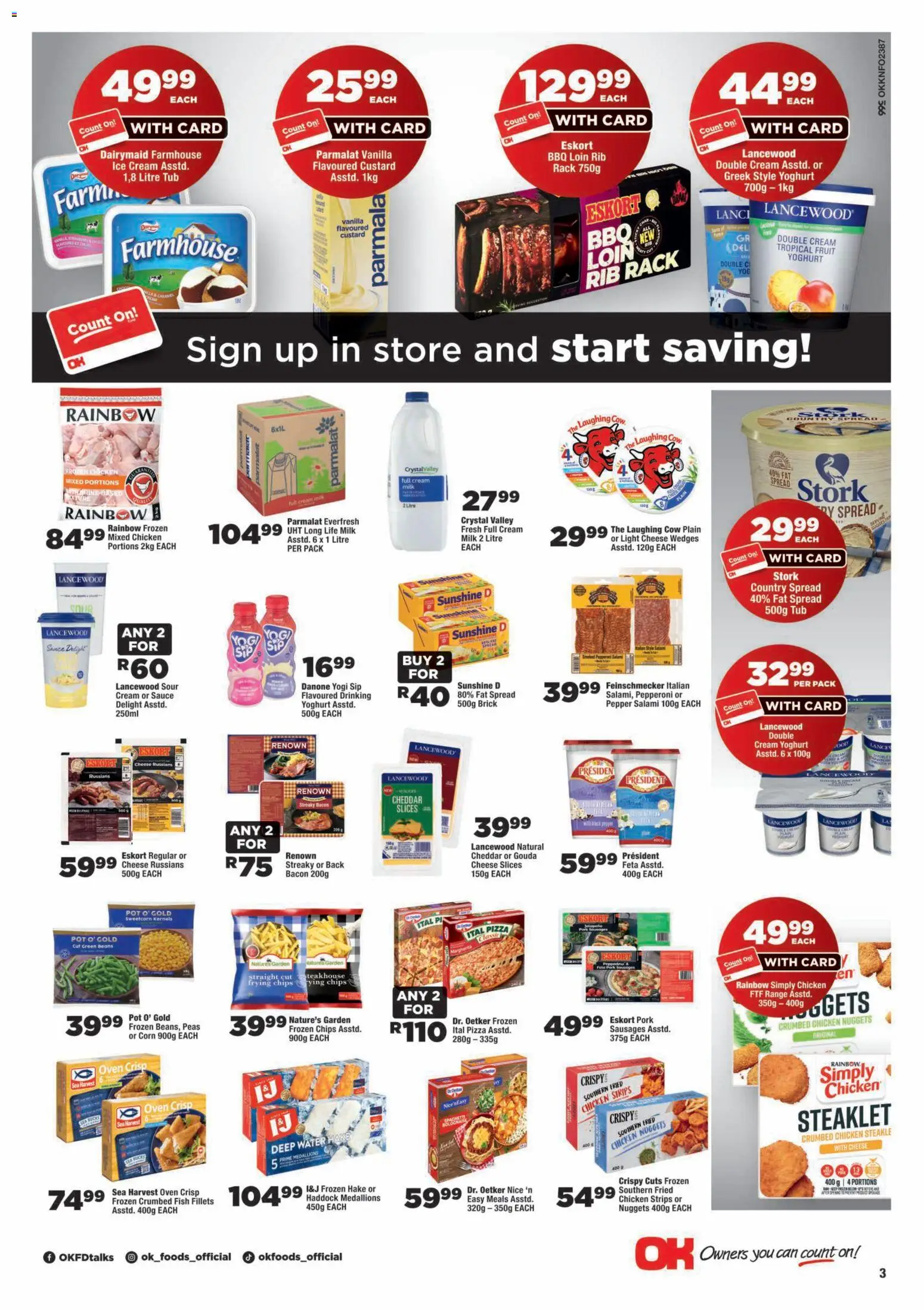 New OK Foods catalogue – valid from 09/09/2026 | Page: 3 | Products: Yoghurt, Pork, Cream, Bacon