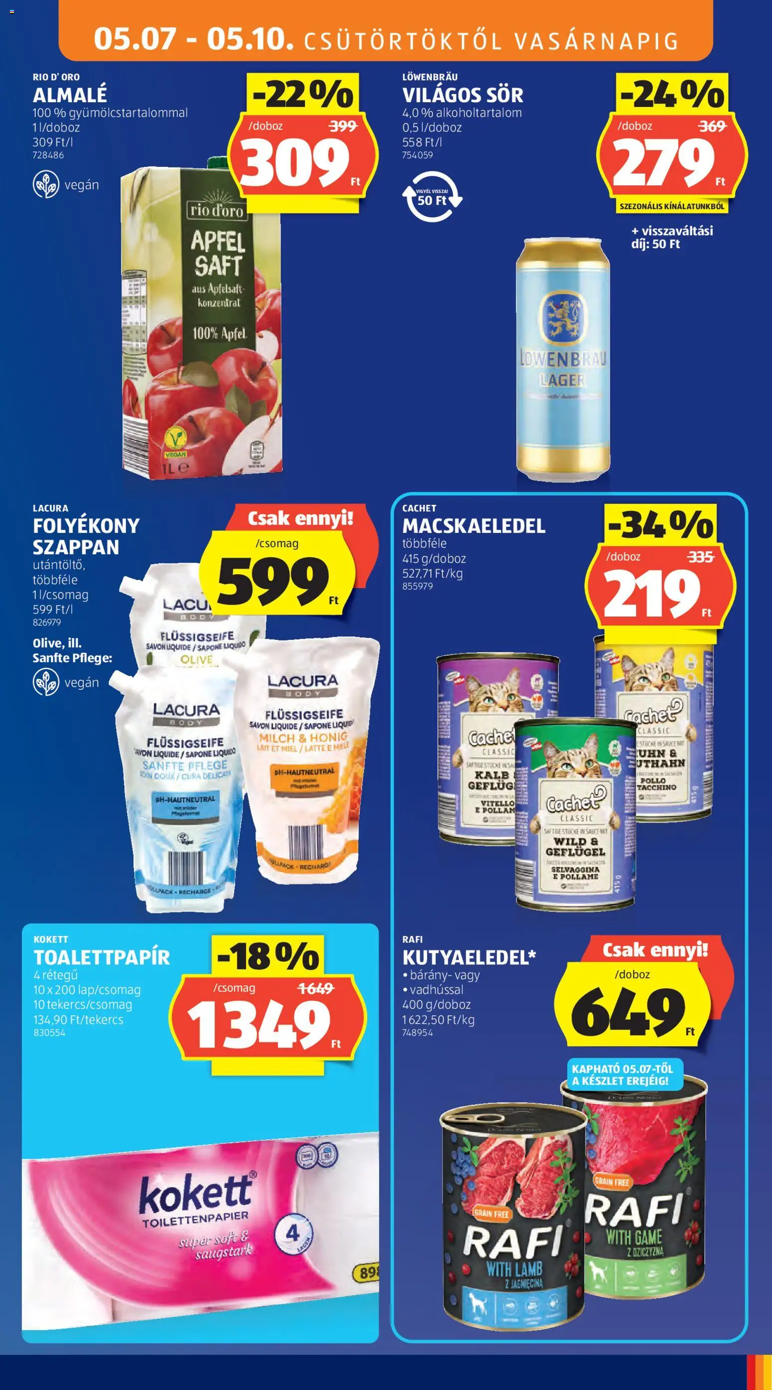 Aldi akciós ujság - amely érvényes a következő dátumtól: 07.05.2026 | Oldal: 15 | Termékek: Body, Macskaeledel, Szappan, Vegán