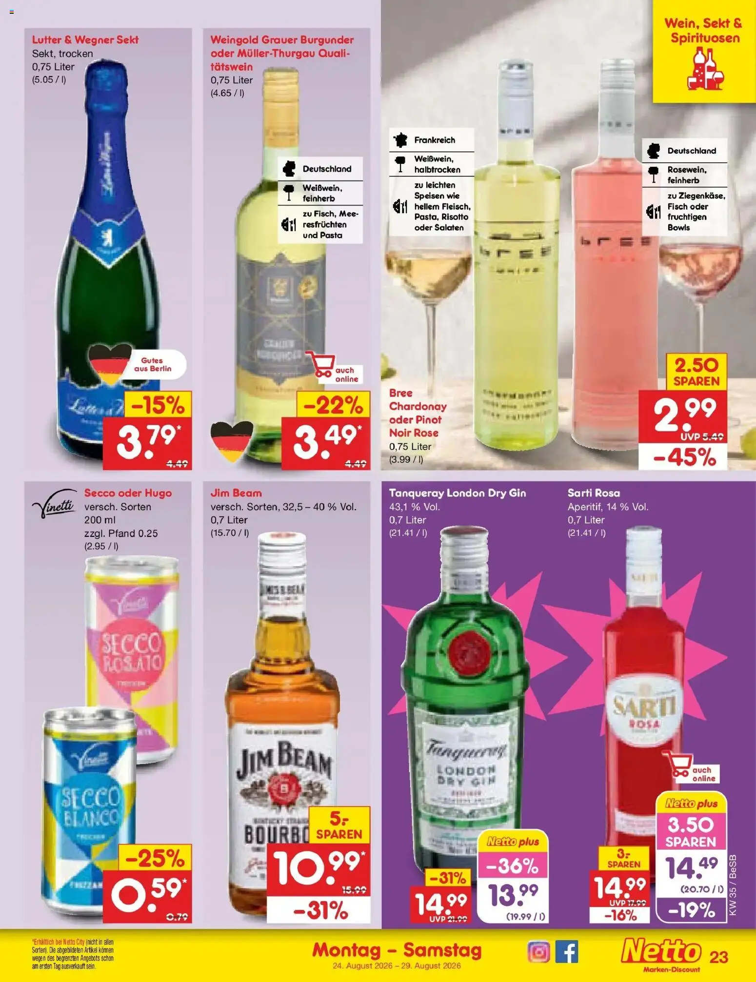 Netto Marken-Discount Prospekt Berlin-Prenzlauer Berg – gültig ab 24.08.2026 | Seite: 35 | Produkte: Jim beam, Bree, Fisch, Hugo