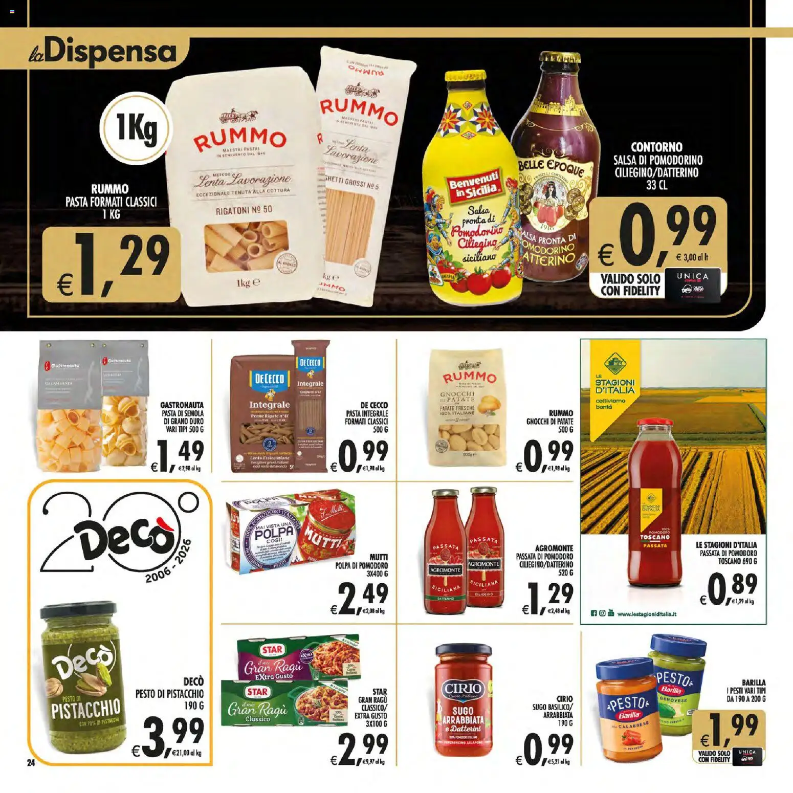 Volantino Decò del 21/07/2026 | Pagina: 24 | Prodotti: Pomodoro, Passata di pomodoro, Gnocchi, Penne