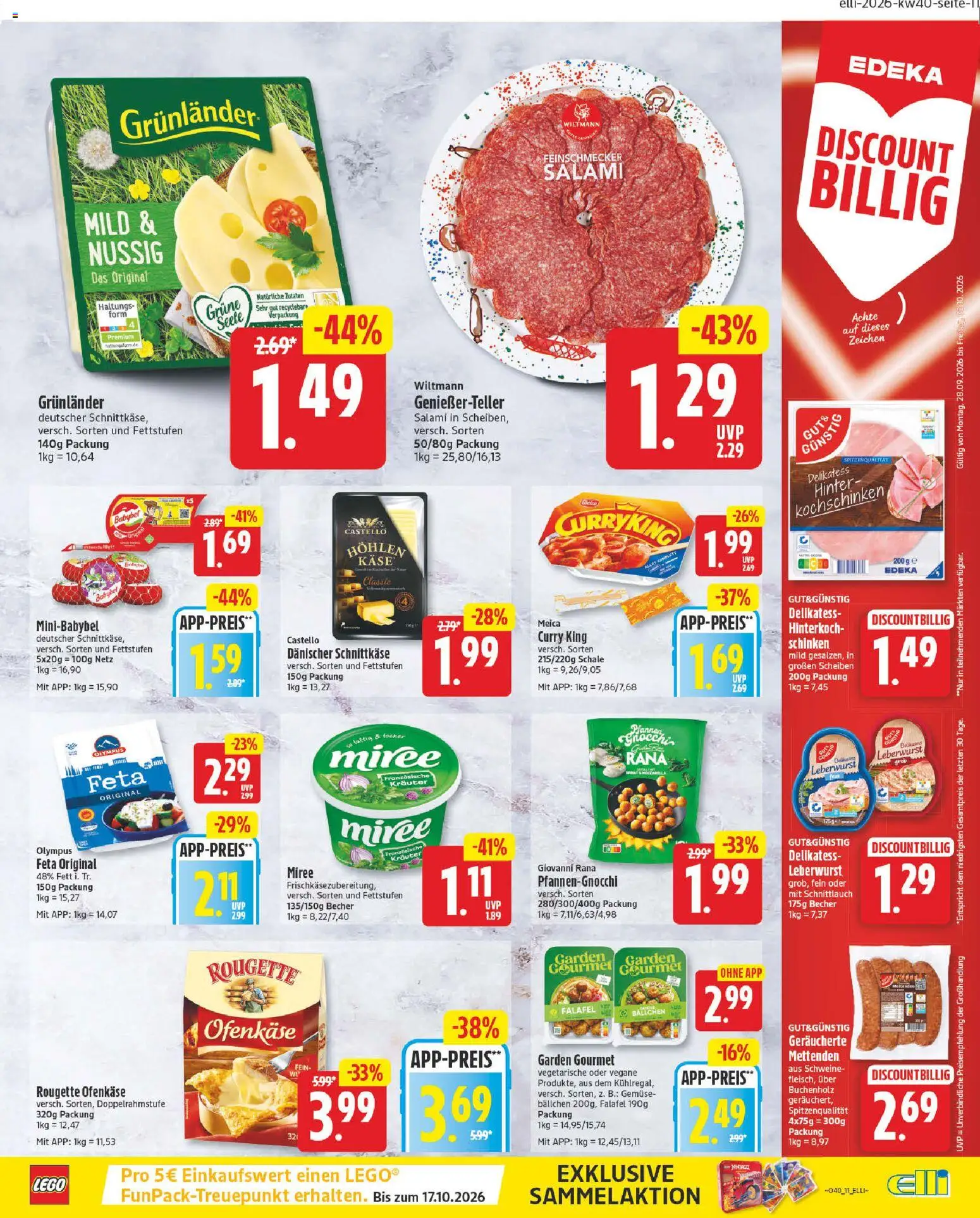 Elli Markt Prospekt Gütersloh – gültig ab 28.09.2026 | Seite: 11 | Produkte: Gnocchi, Rougette ofenkase, Grunlander, Schinken