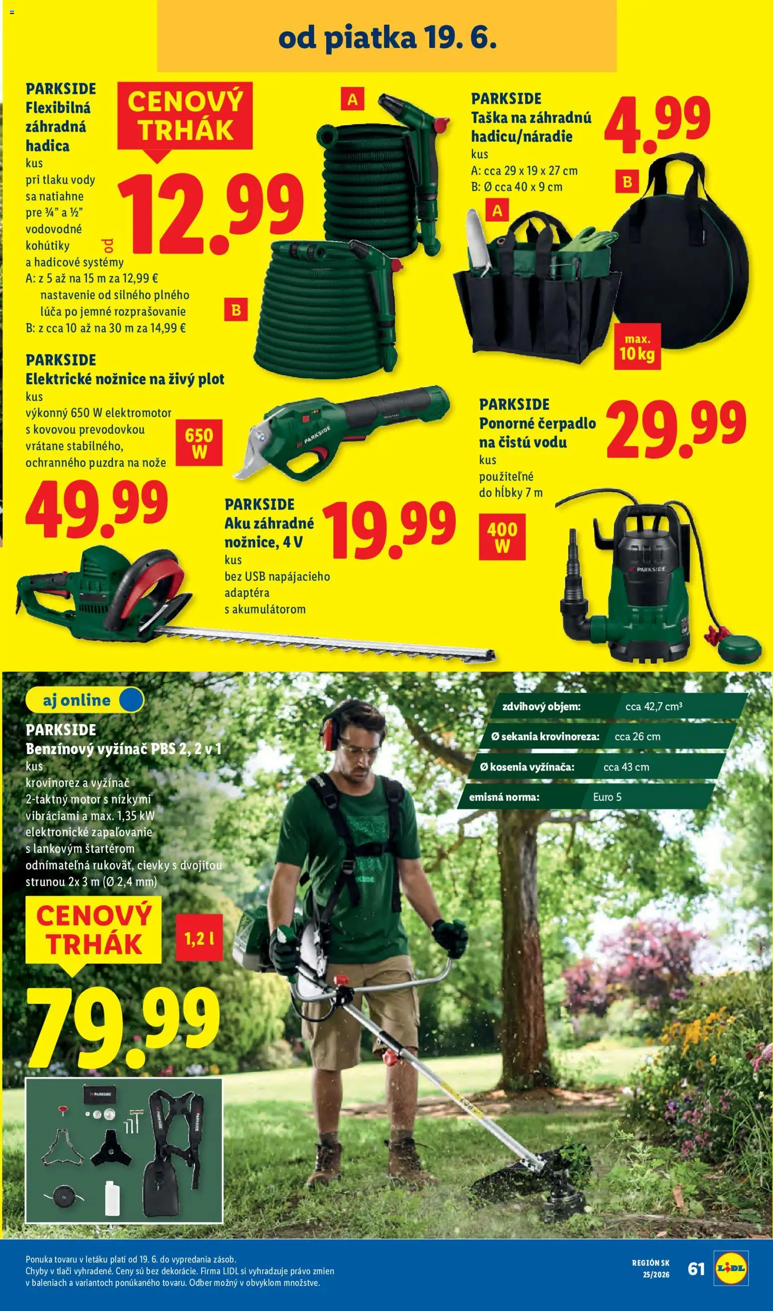 Nové Lidl akcie – leták je platný od 15.06.2026 | Strana: 95 | Produkty: Krovinorez, Ponorné čerpadlo, Nožnice na živý plot, Čerpadlo