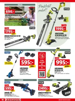 Bauhaus erbjudanden - Förhandsvisning av reklamblad från butik Bauhaus aktuell från 01.06.2026 | Sida: 14 | Produkter: Grästrimmer, Häcksax, Grensåg, Laddare
