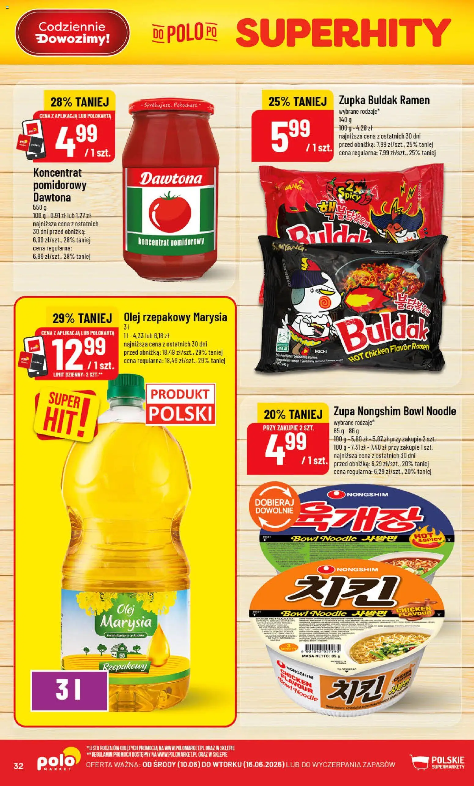 POLOmarket gazetka od 10.06.2026 | Strona: 32 | Produkty: Olej rzepakowy, Koncentrat pomidorowy, Zupa, Olej