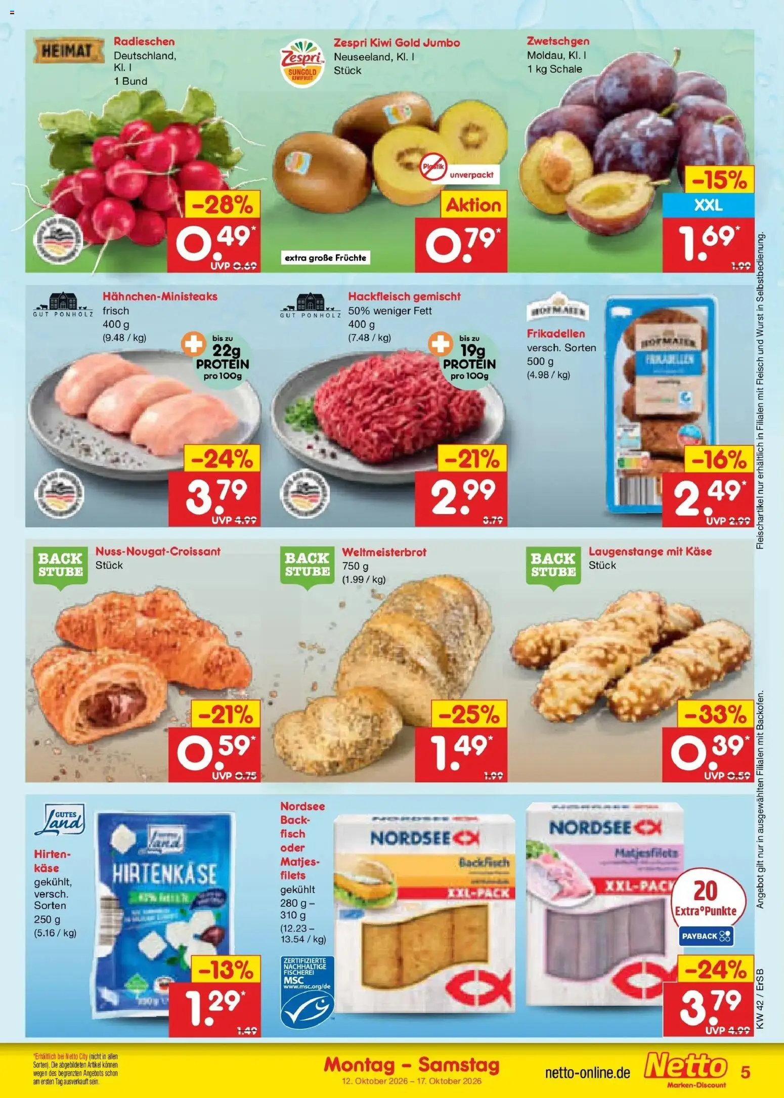 Netto Marken-Discount Prospekt Naumburg (ab 12.10.2026) » Angebote | Seite: 5 | Produkte: Fisch, Wurst, Kiwi, Fleisch