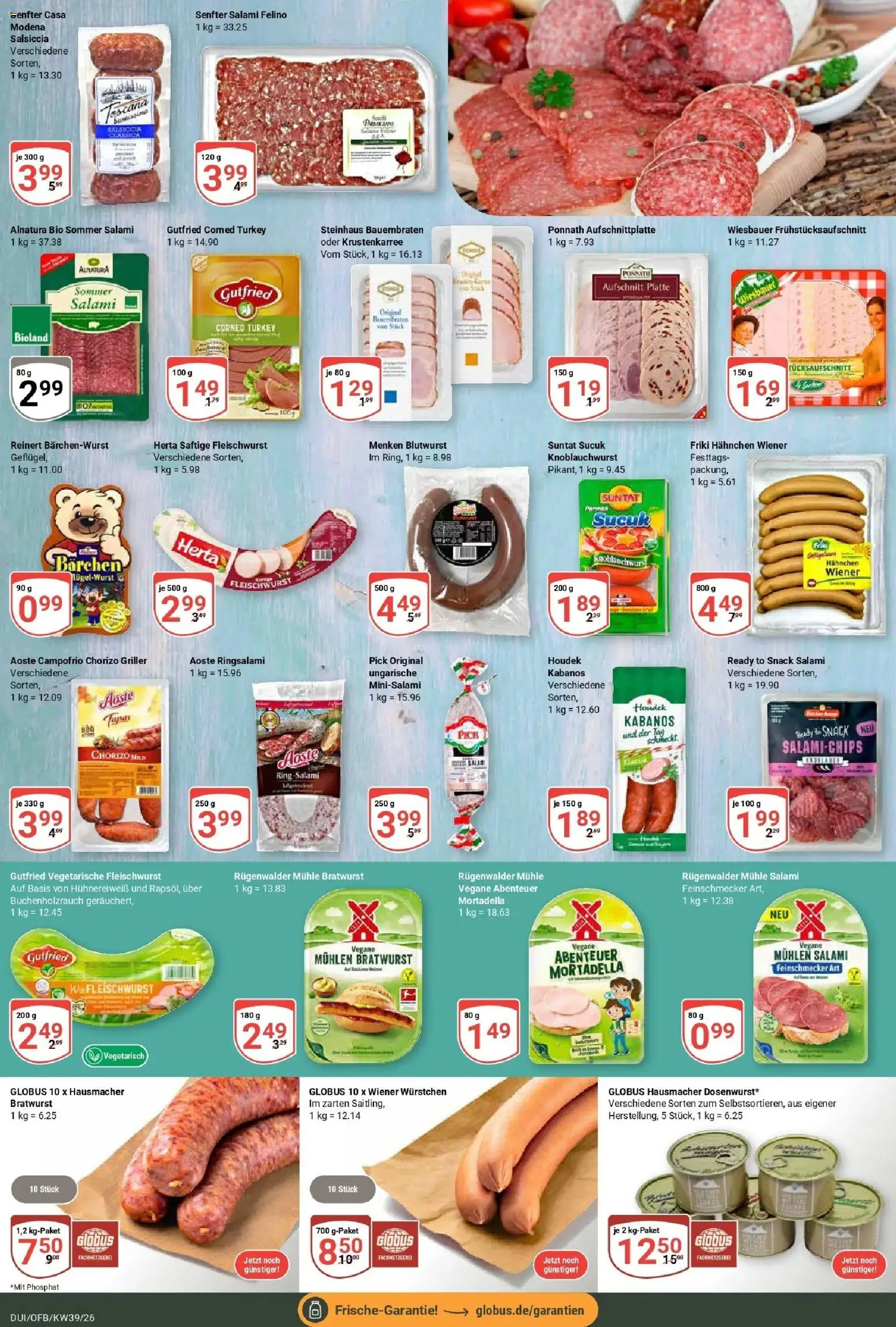 Globus Prospekt Duisburg (ab 21.09.2026) » Angebote online | Seite: 13 | Produkte: Hahnchen, Bratwurst, Salami, Griller