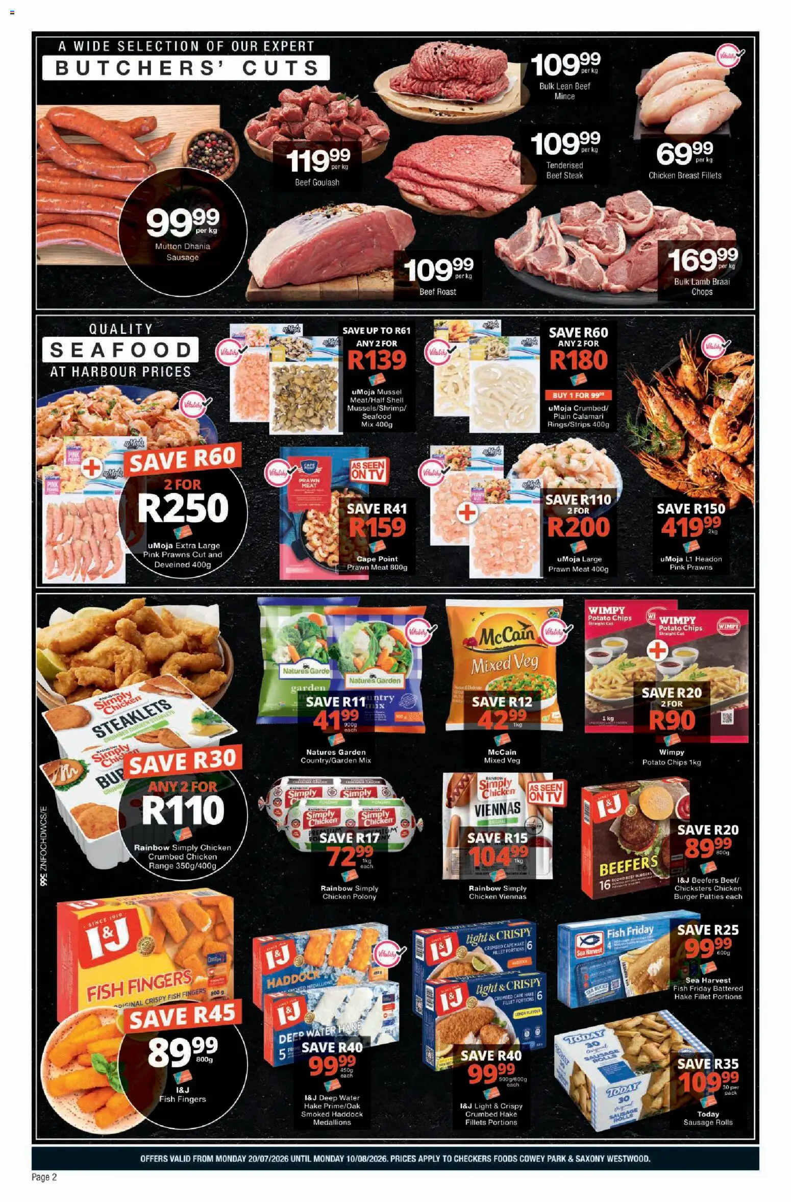 New Checkers catalogue – valid from 20/07/2026 | Page: 2 | Products: Steak, Light, Chicken, Sausage