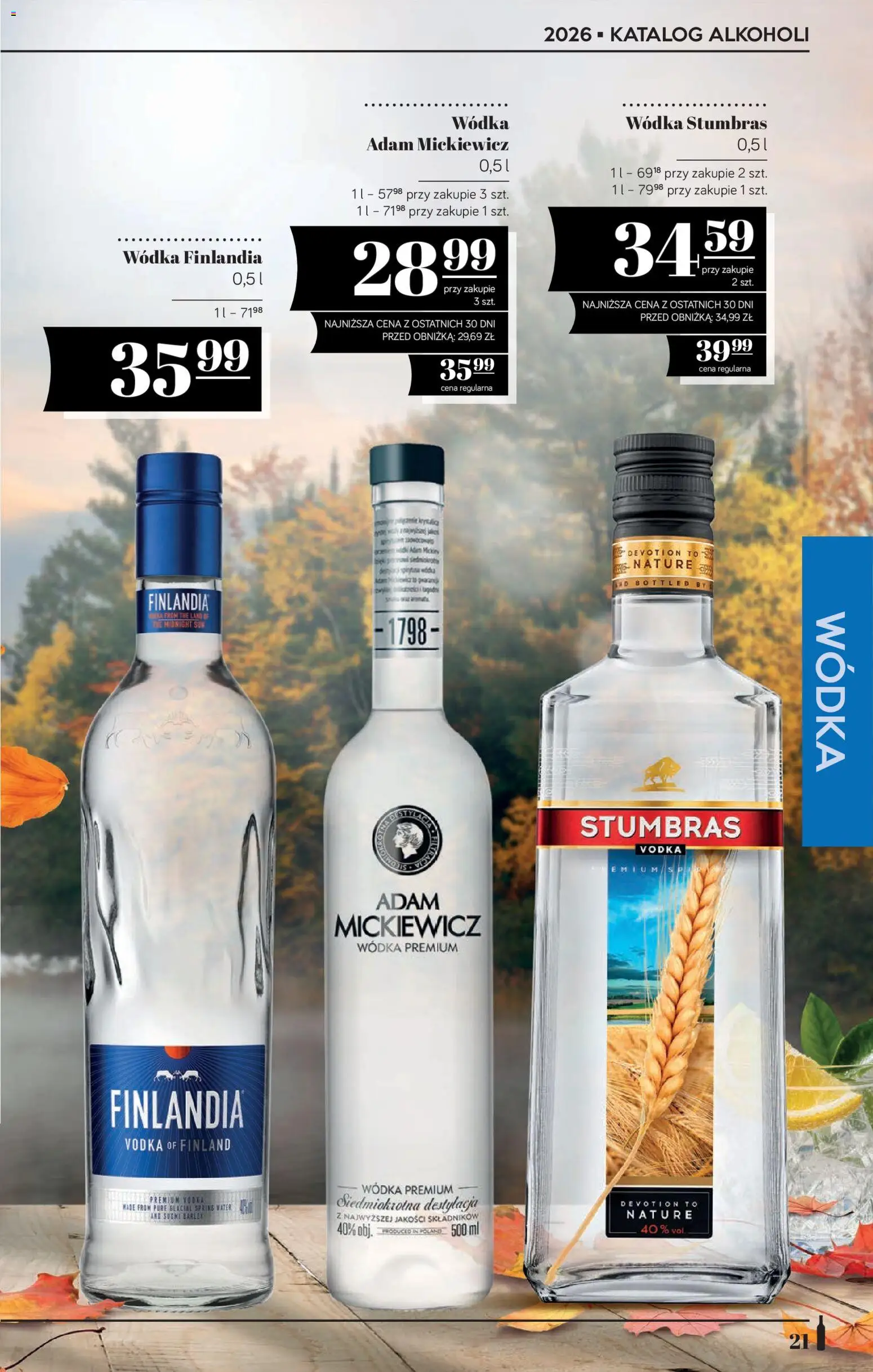 POLOmarket katalog - Alkoholi od 08.10.2026 | Strona: 21 | Produkty: Wódka finlandia, Adam mickiewicz wódka, Finlandia Vodka, Vodka