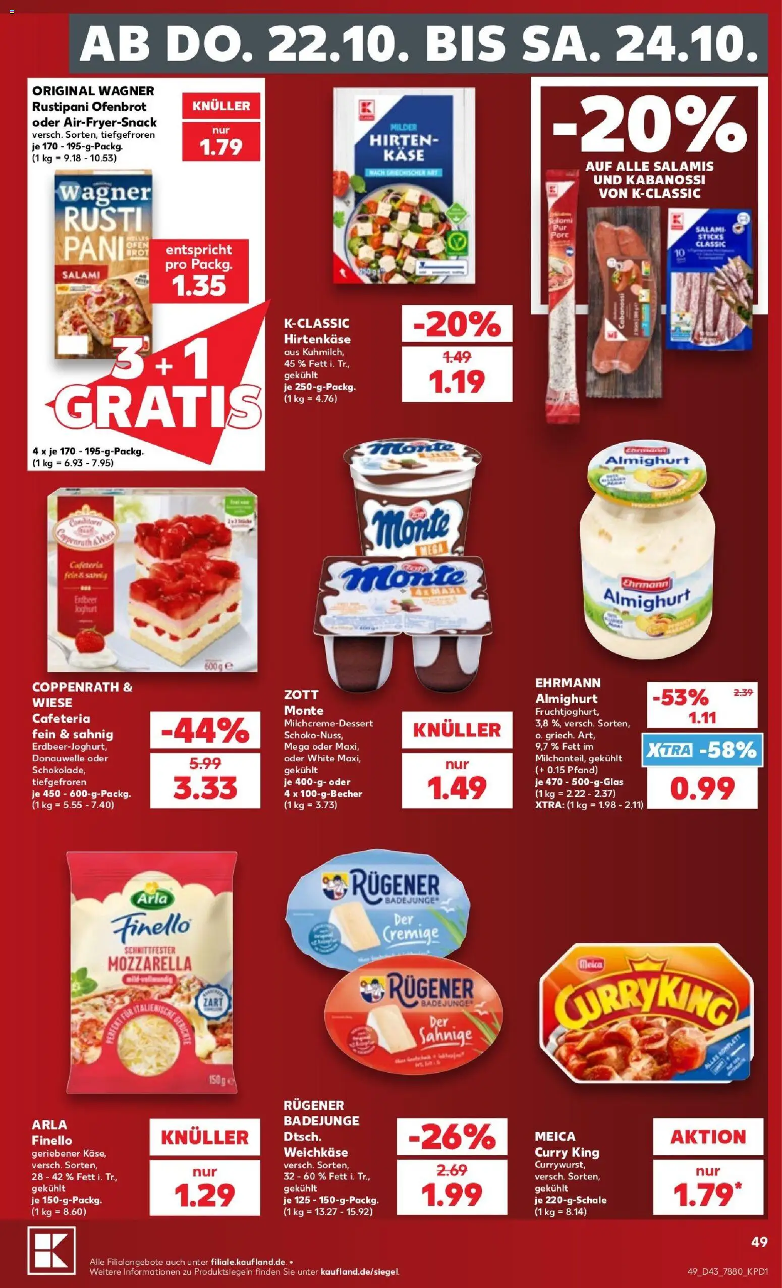 Kaufland Prospekt Kiel – gültig ab 19.10.2026 | Seite: 49 | Produkte: Käse, Mozzarella, Meica, Salami