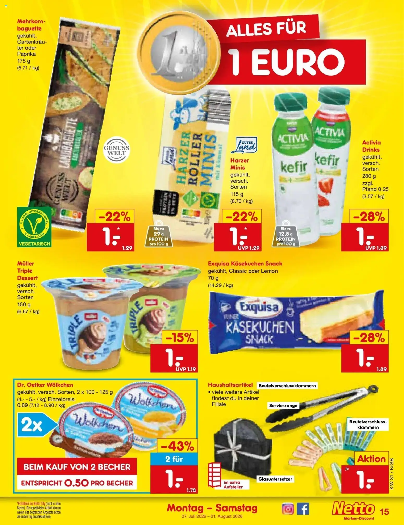 Netto Marken-Discount Prospekt Baesweiler – gültig ab 27.07.2026 | Seite: 25 | Produkte: Activia, Kefir, Baguette, Paprika