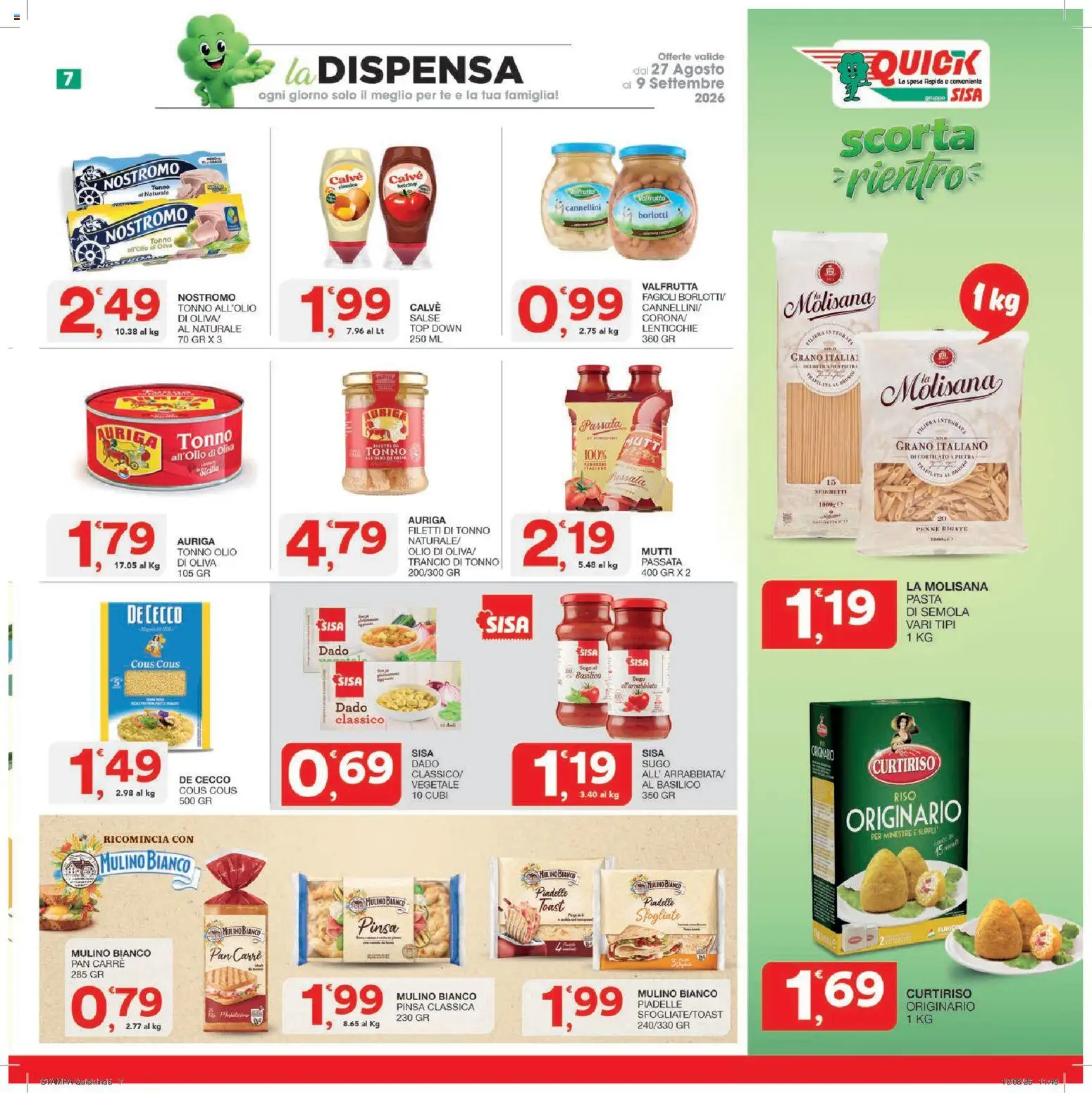Volantino SISA del 27/08/2026 | Pagina: 7 | Prodotti: La Molisana, Fagioli, Cous cous, Mutti