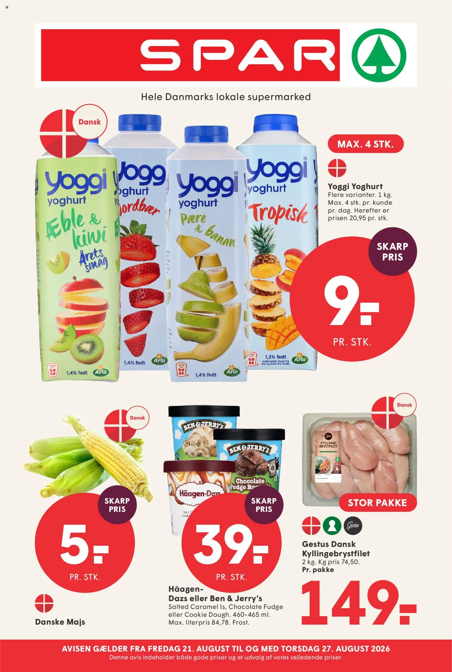 Spar tilbudsavis – gyldig fra 21/08/2026 | Side: 1 | Produkter: Yoghurt, Kiwi, Majs