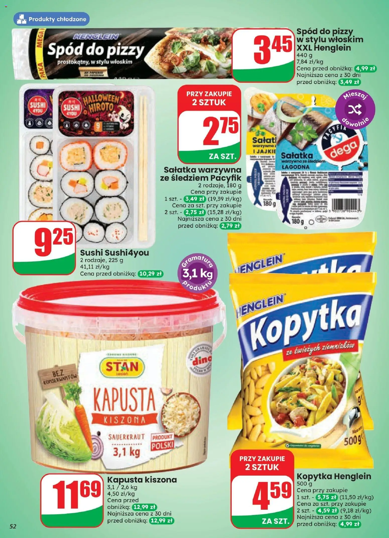 Dino gazetka od 21.10.2026 | Strona: 52 | Produkty: Kapusta, Kapusta kiszona, Spód do pizzy, Sałatka warzywna