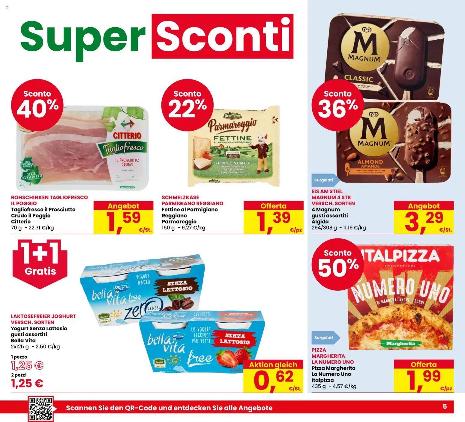 Volantino Despar del 03/09/2026 | Pagina: 5 | Prodotti: Prosciutto Crudo, Yogurt senza lattosio, Pizza, Magnum
