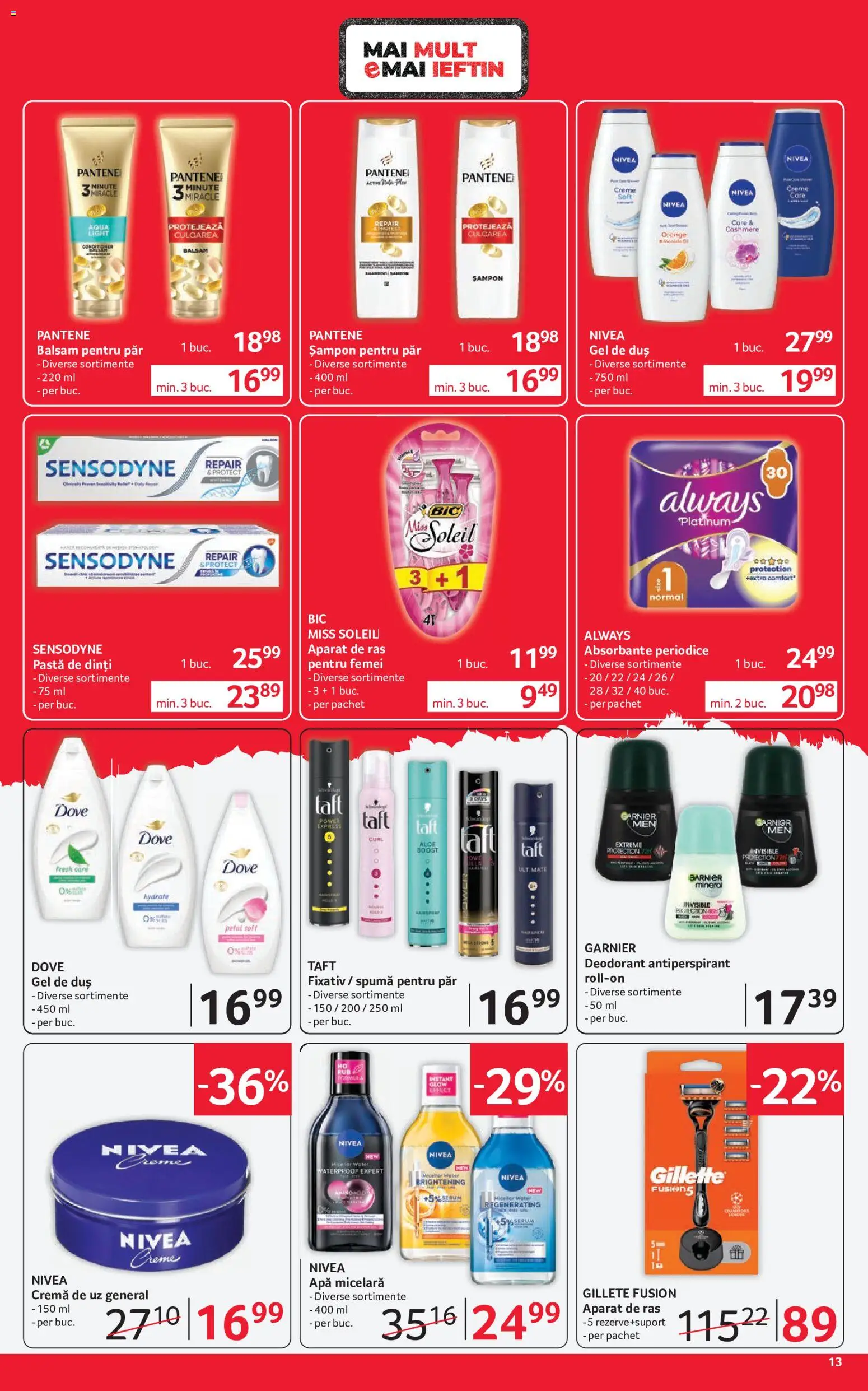 Noul catalog Selgros – valabil de la 10.07.2026 | Pagină: 13 | Produse: Șampon, Cremă, Deodorant, Absorbante