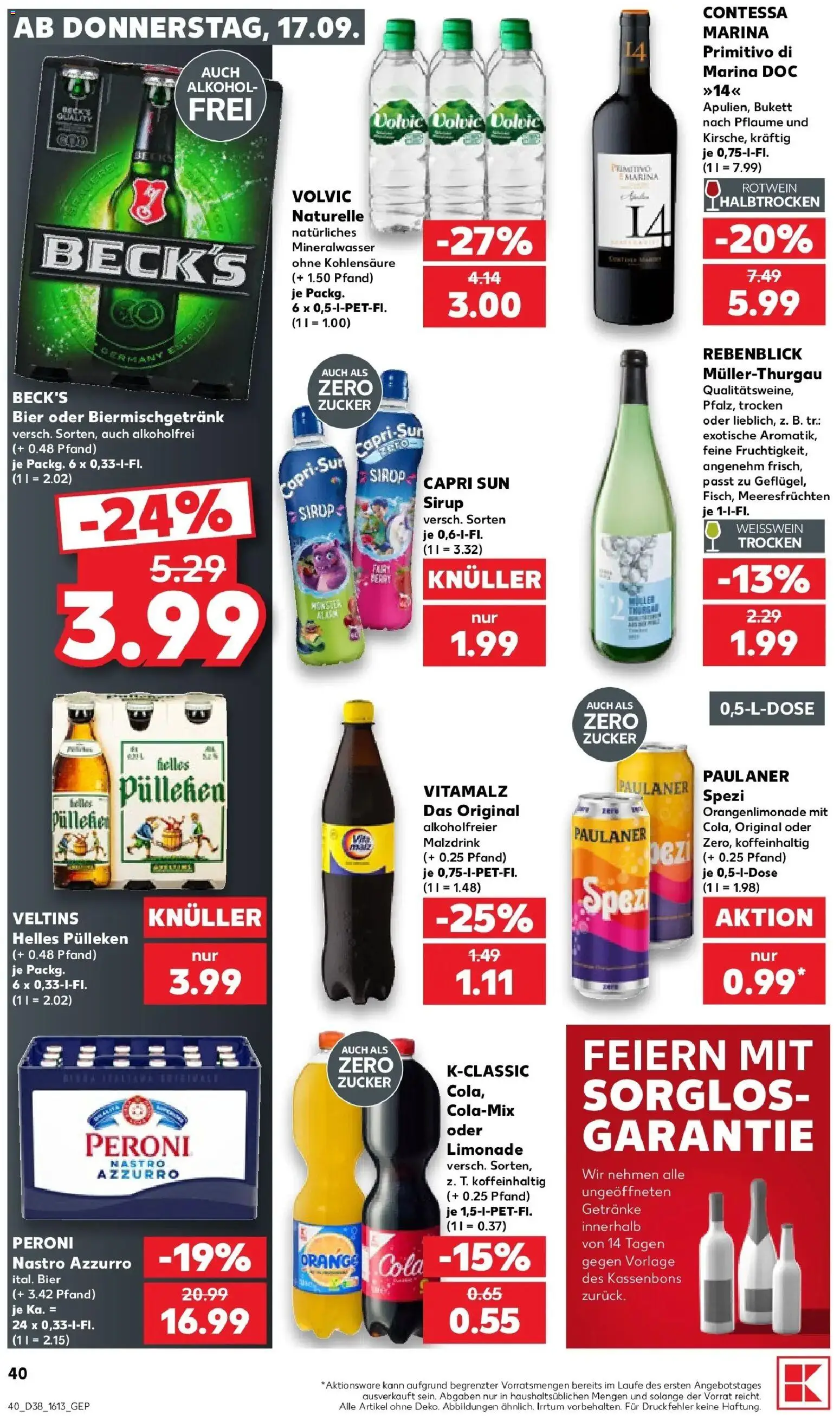 Prospekt Kaufland ab 14.09.2026 » Angebote Online zum Blättern | Seite: 52 | Produkte: Paulaner spezi, Weißwein trocken, Limonade, Volvic