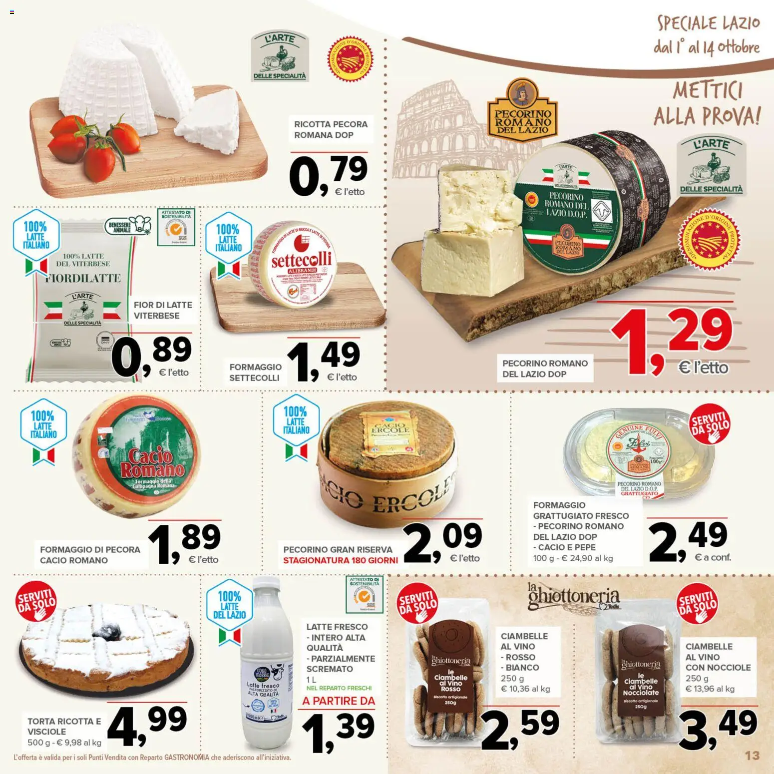 Volantino Todis del 01/10/2026 | Pagina: 13 | Prodotti: Formaggio grattugiato, Ricotta, Pecorino Romano, Specialità