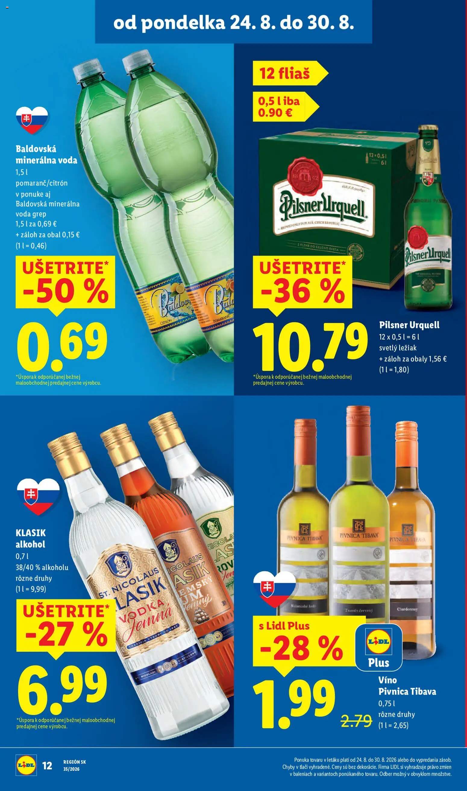 Nové Lidl akcie – leták je platný od 24.08.2026 | Strana: 16 | Produkty: Víno, Minerálna voda, Alkohol, Baldovská