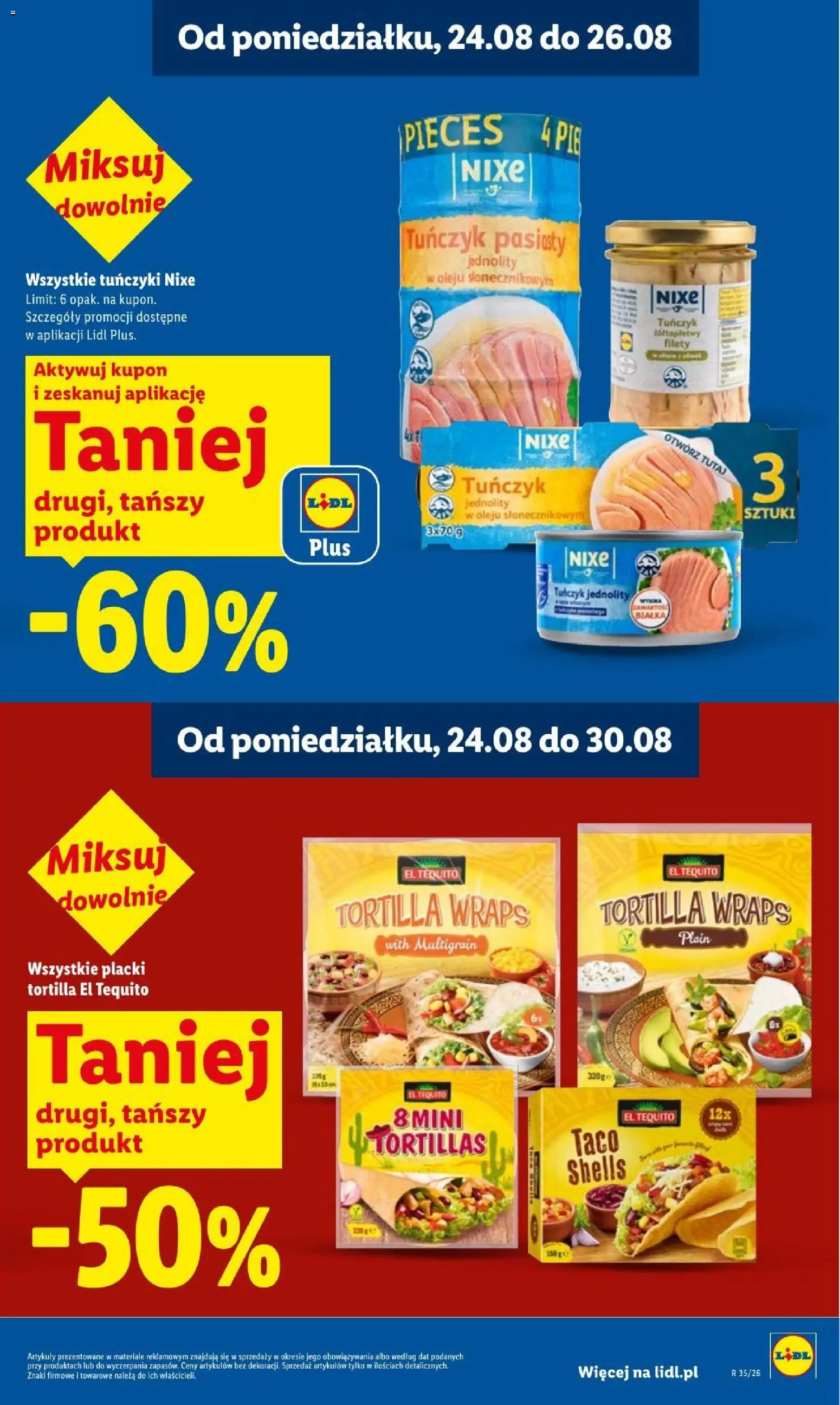 Lidl gazetka od 24.08.2026 | Strona: 13 | Produkty: Placki tortilla, Tortilla, Tuńczyk, Taco shells