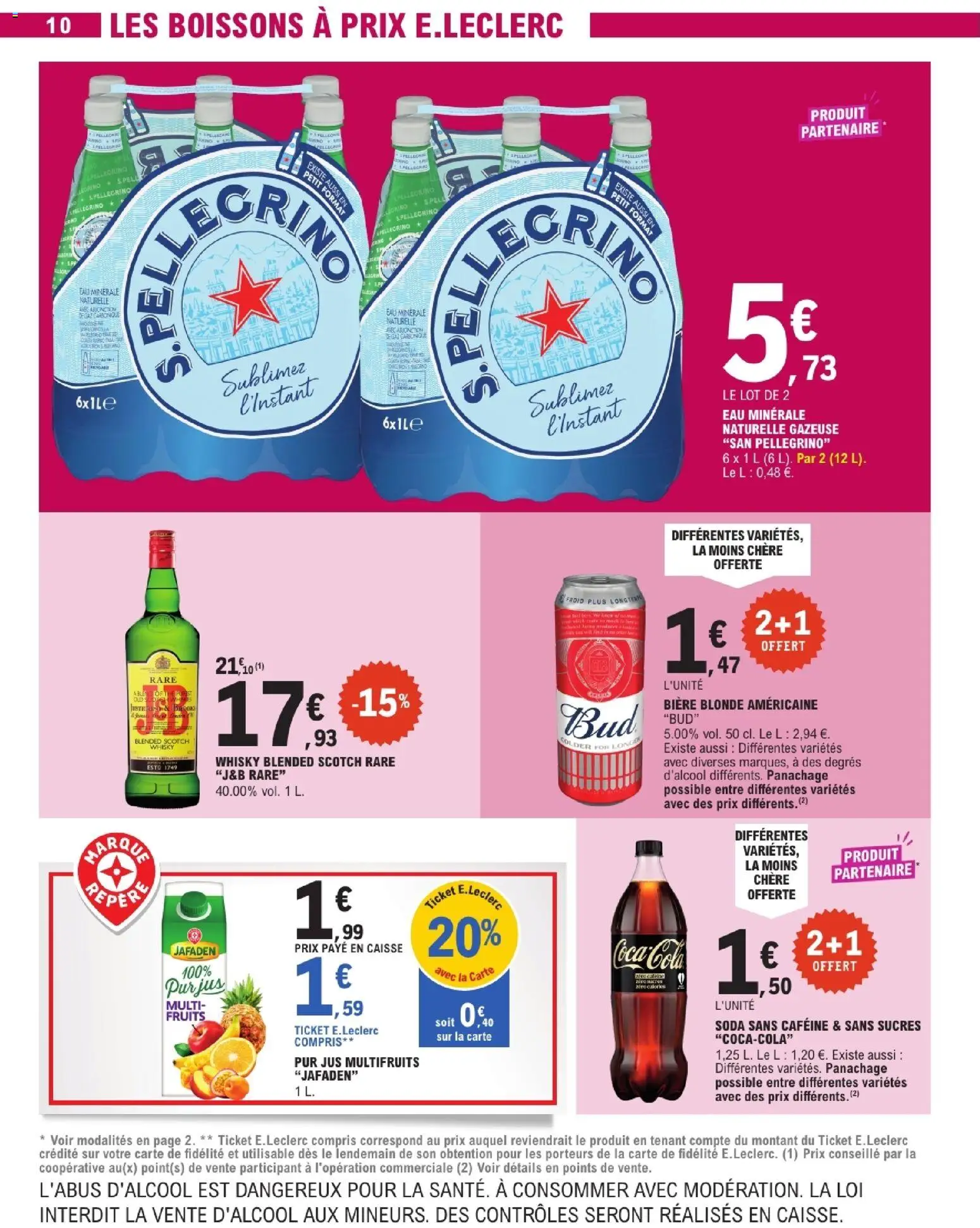 {H1} | Page: 10 | Produits: Whisky, Fruits, Eau minérale naturelle gazeuse san pellegrino, Jus